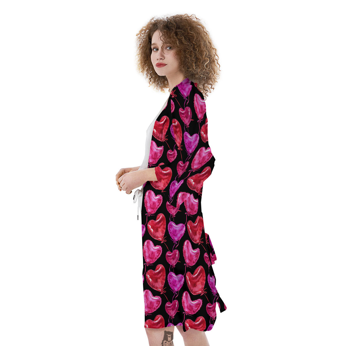 Balloon Red Heart Print Pattern Kimono-grizzshop