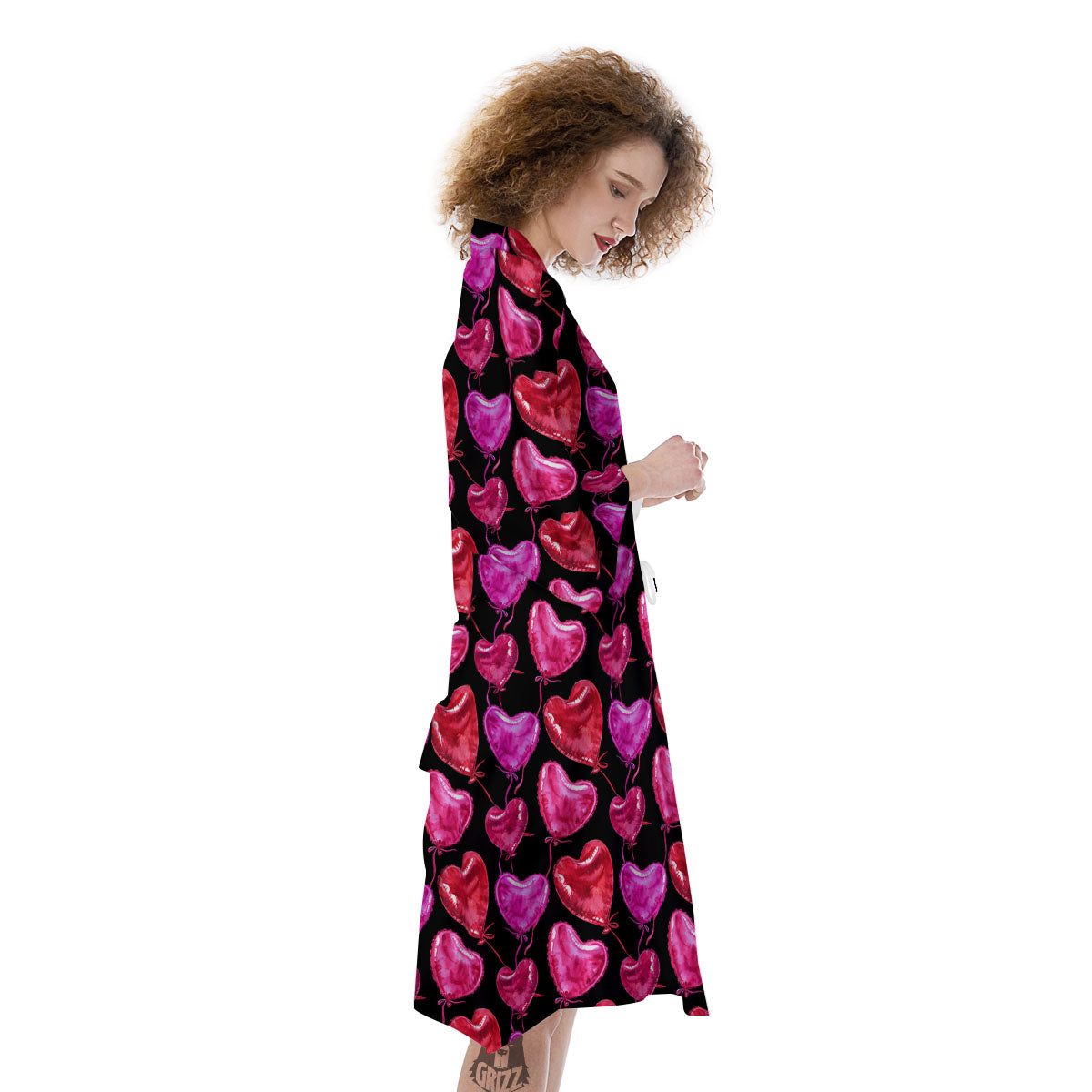 Balloon Red Heart Print Pattern Kimono-grizzshop
