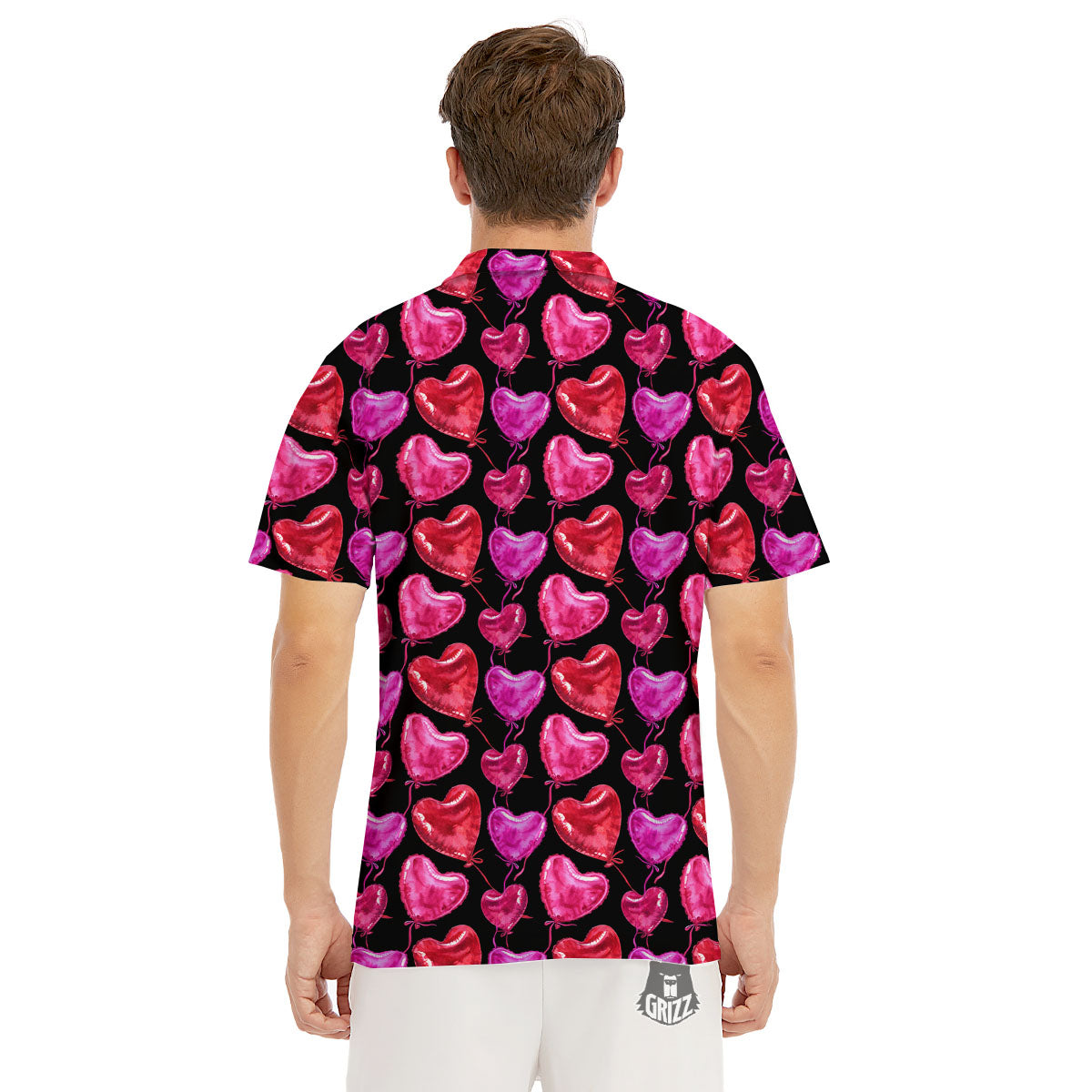Balloon Red Heart Print Pattern Men's Golf Shirts-grizzshop