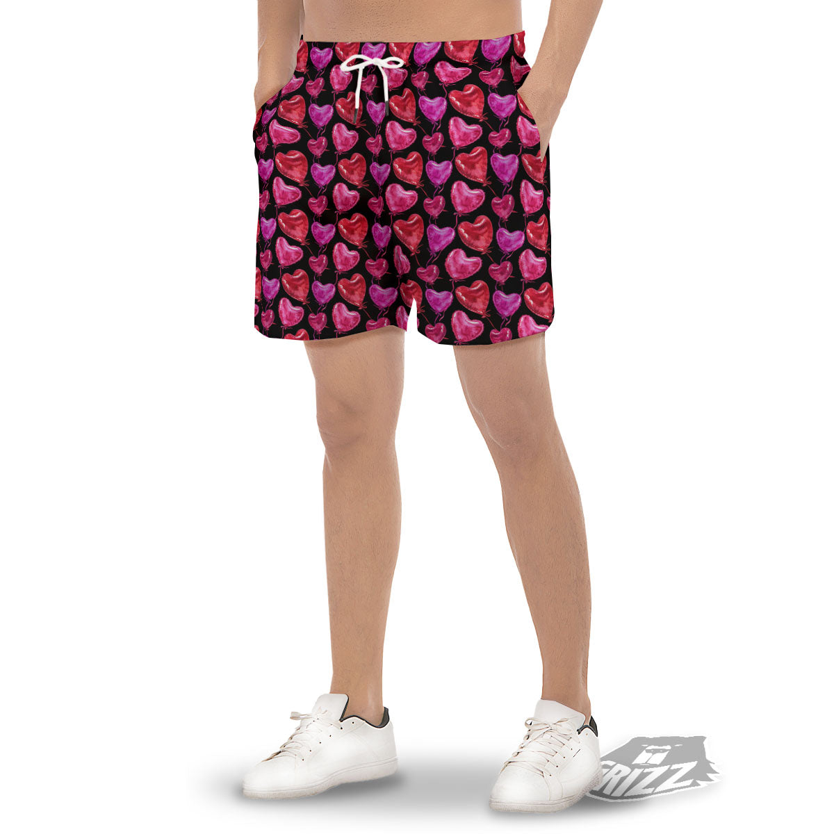 Balloon Red Heart Print Pattern Men's Gym Shorts-grizzshop