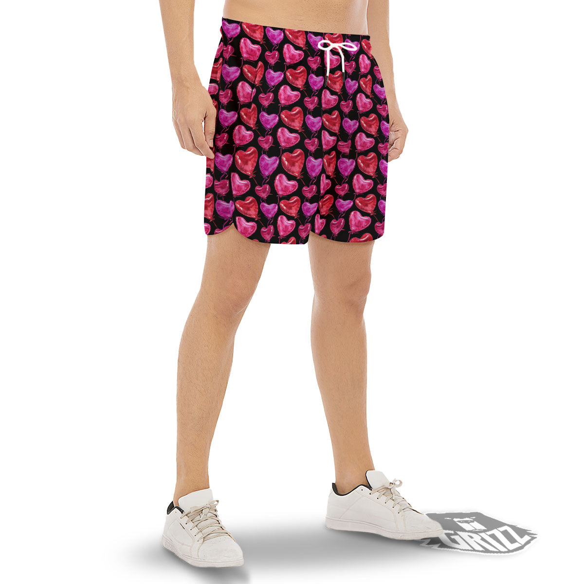 Balloon Red Heart Print Pattern Men's Gym Shorts-grizzshop