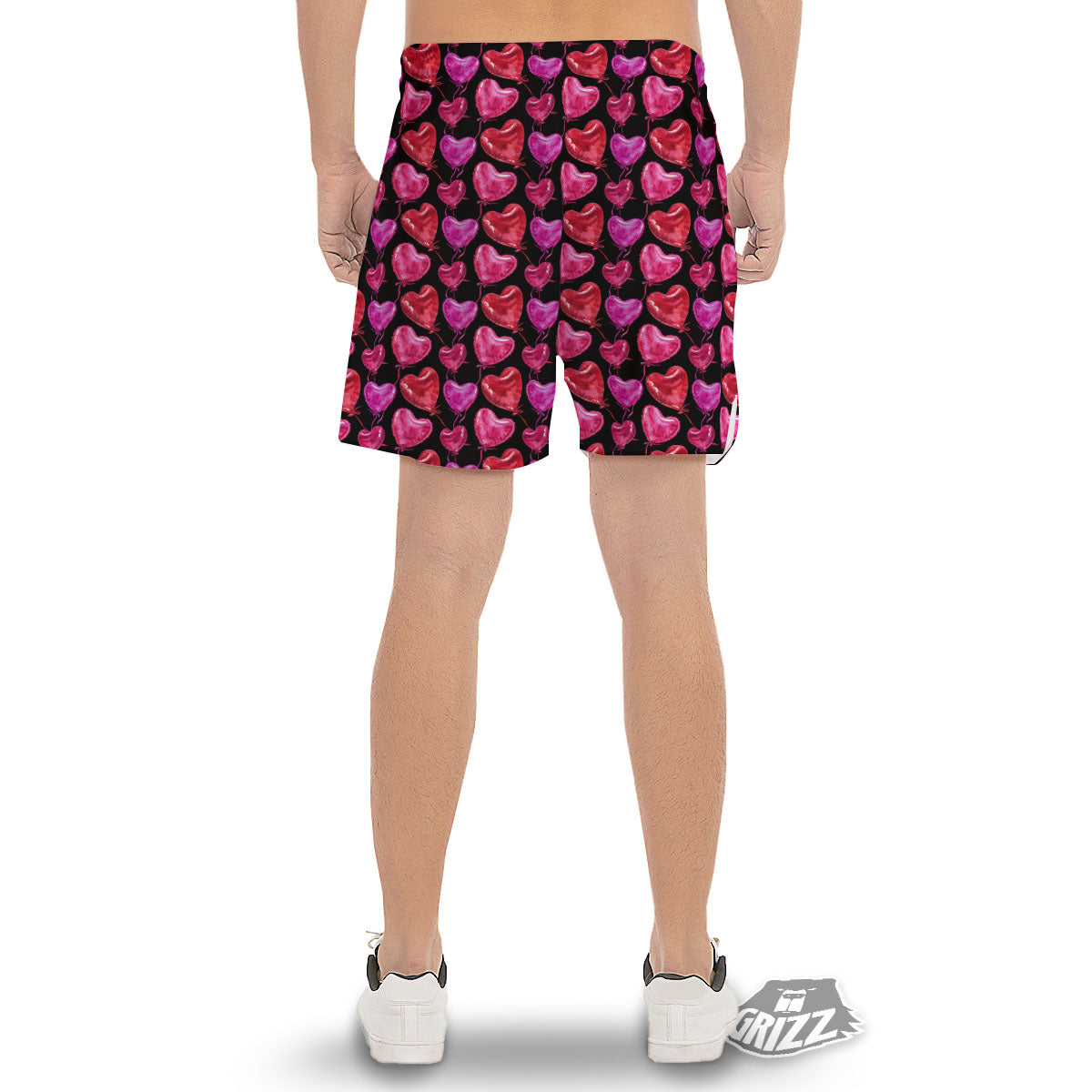 Balloon Red Heart Print Pattern Men's Gym Shorts-grizzshop