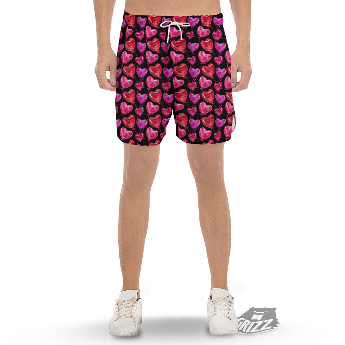 Balloon Red Heart Print Pattern Men's Gym Shorts-grizzshop