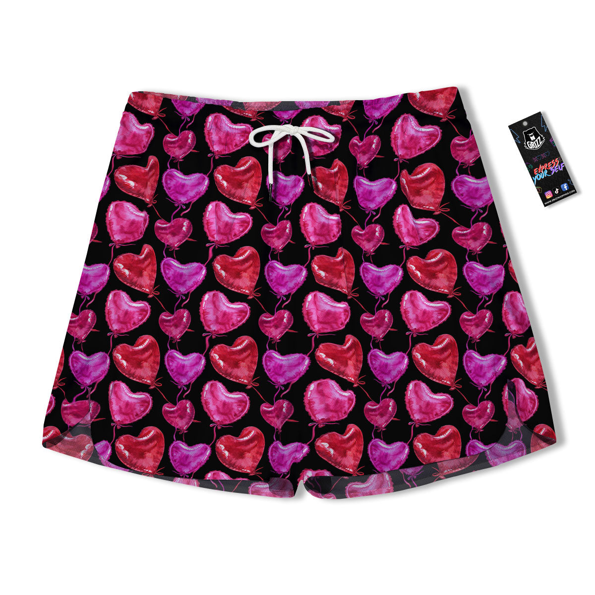Balloon Red Heart Print Pattern Men's Running Shorts-grizzshop