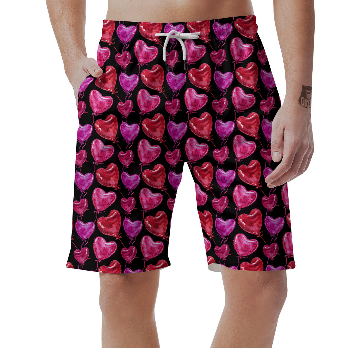 Balloon Red Heart Print Pattern Men's Shorts-grizzshop