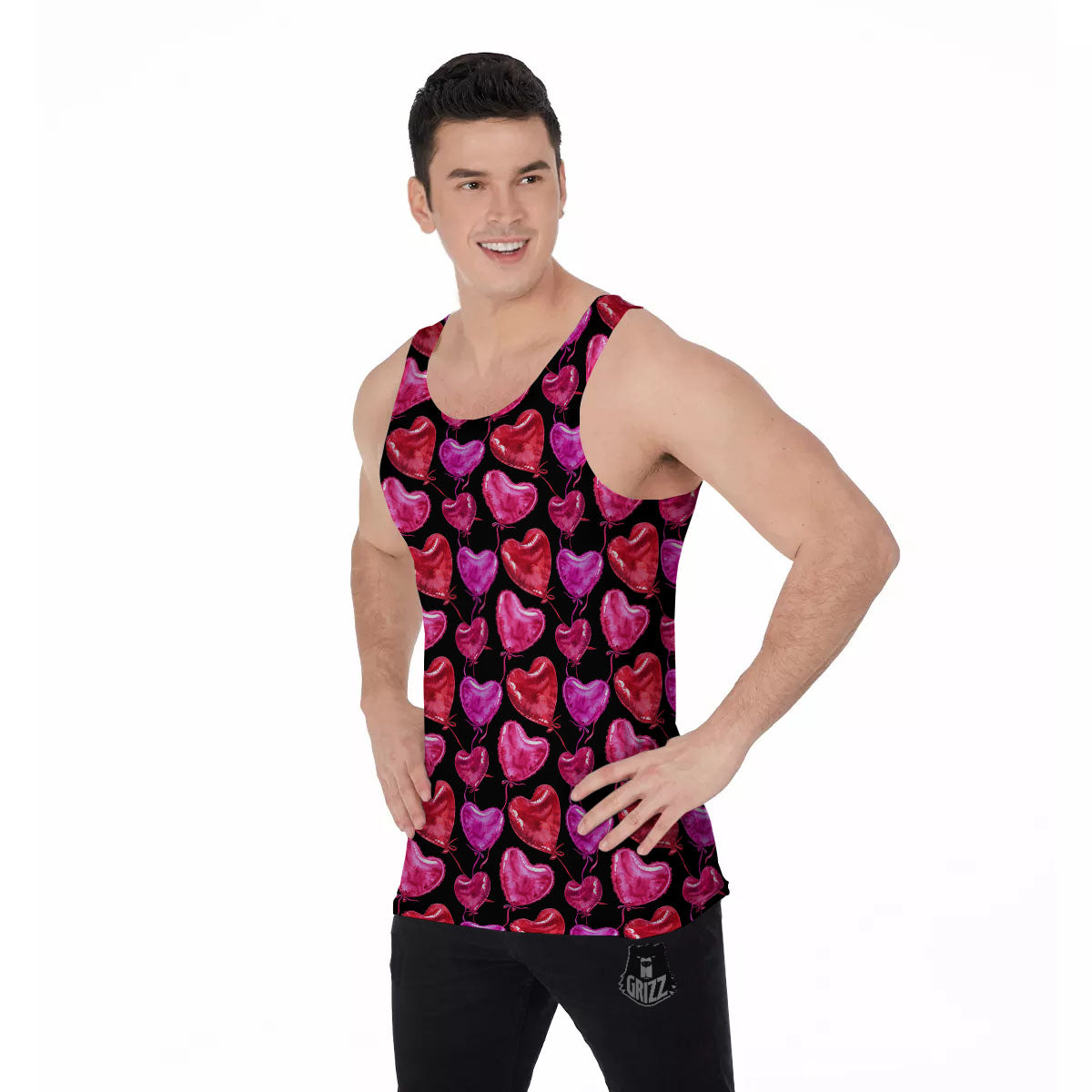 Balloon Red Heart Print Pattern Men's Tank Top-grizzshop