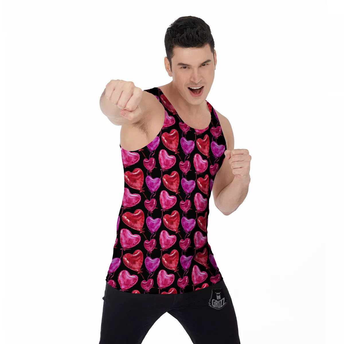 Balloon Red Heart Print Pattern Men's Tank Top-grizzshop