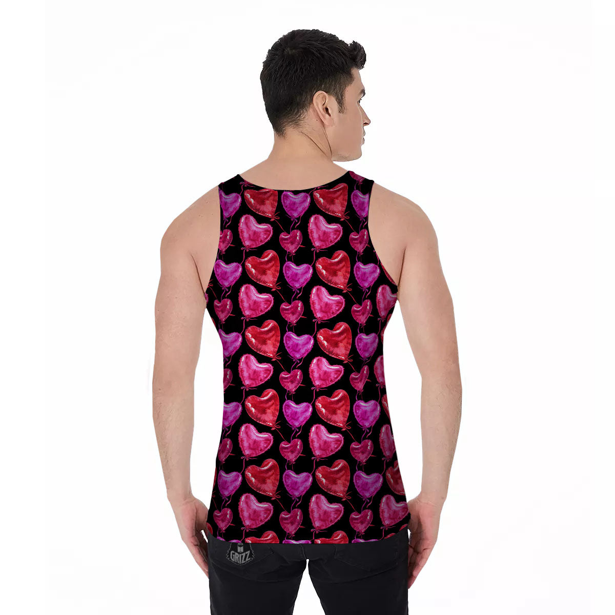 Balloon Red Heart Print Pattern Men's Tank Top-grizzshop