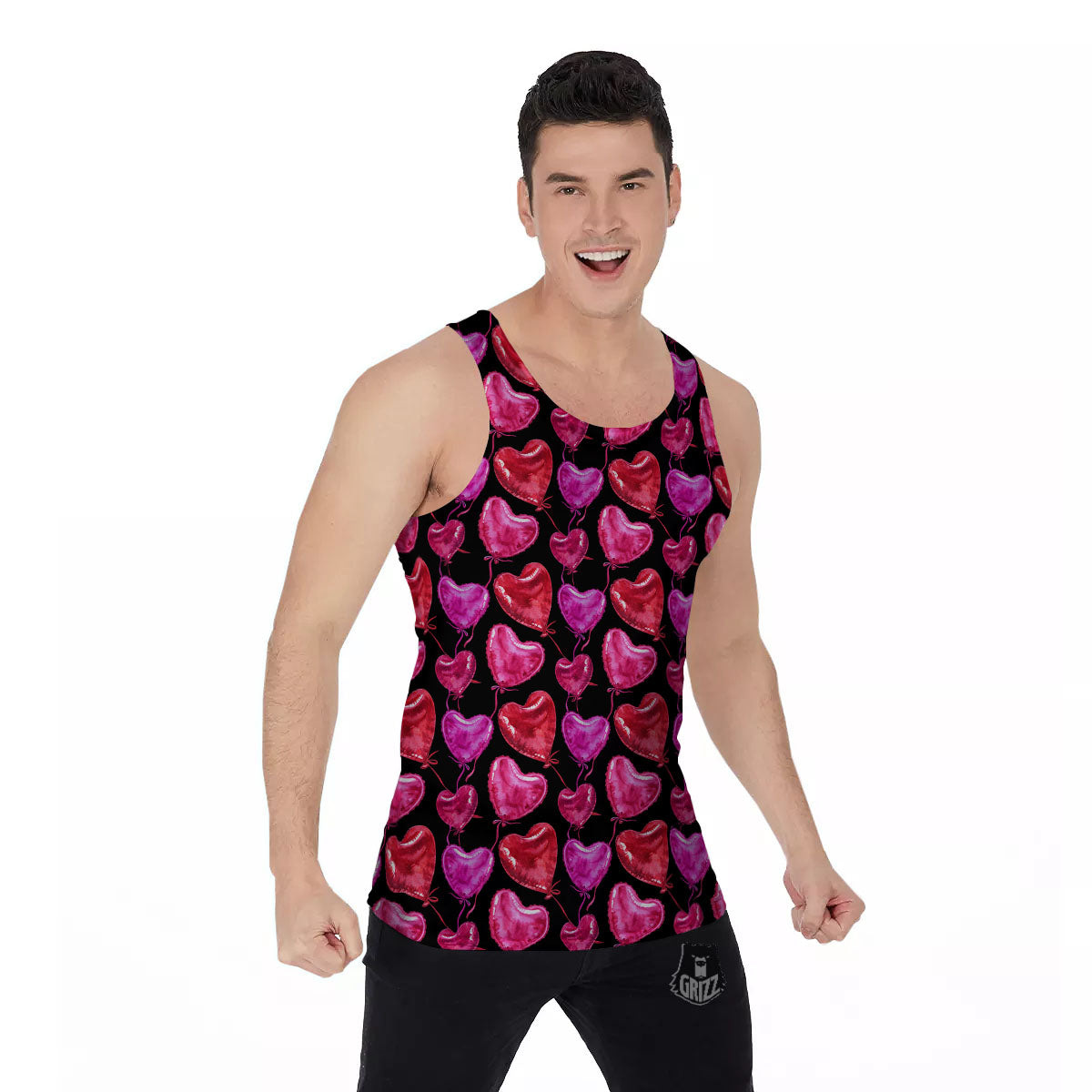 Balloon Red Heart Print Pattern Men's Tank Top-grizzshop