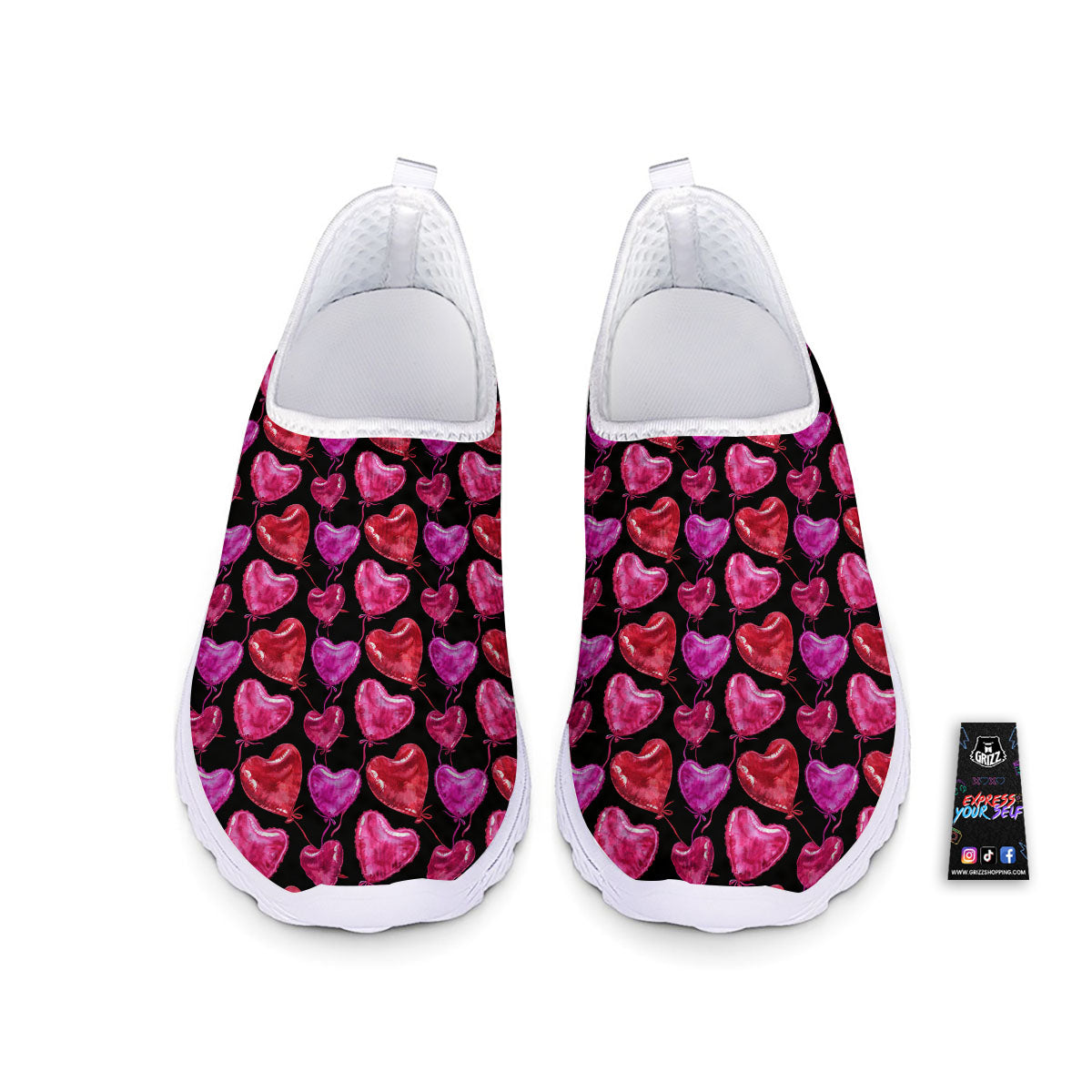 Balloon Red Heart Print Pattern Nurse Shoes-grizzshop