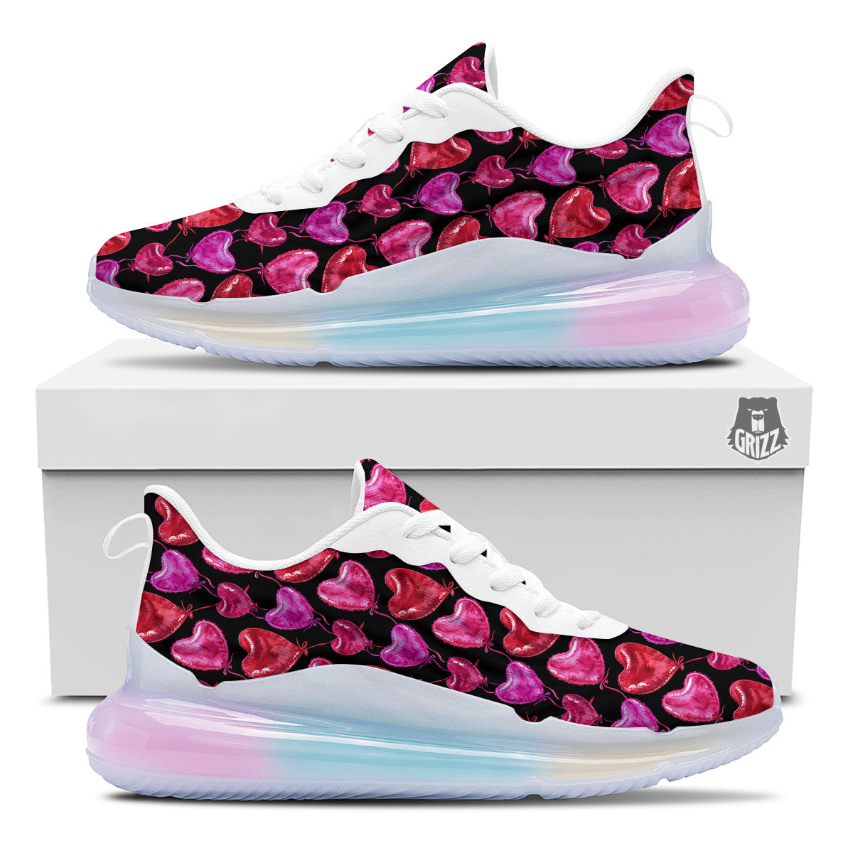 Balloon Red Heart Print Pattern Running Sneakers-grizzshop
