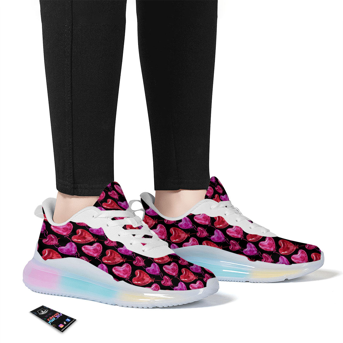 Balloon Red Heart Print Pattern Running Sneakers-grizzshop