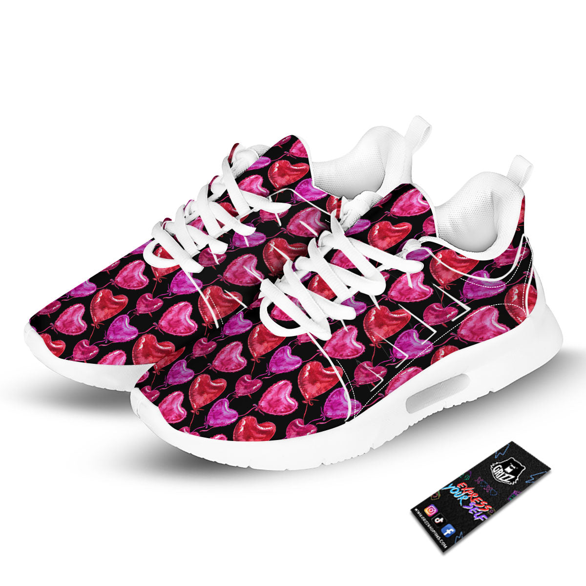 Balloon Red Heart Print Pattern Tennis Shoes-grizzshop