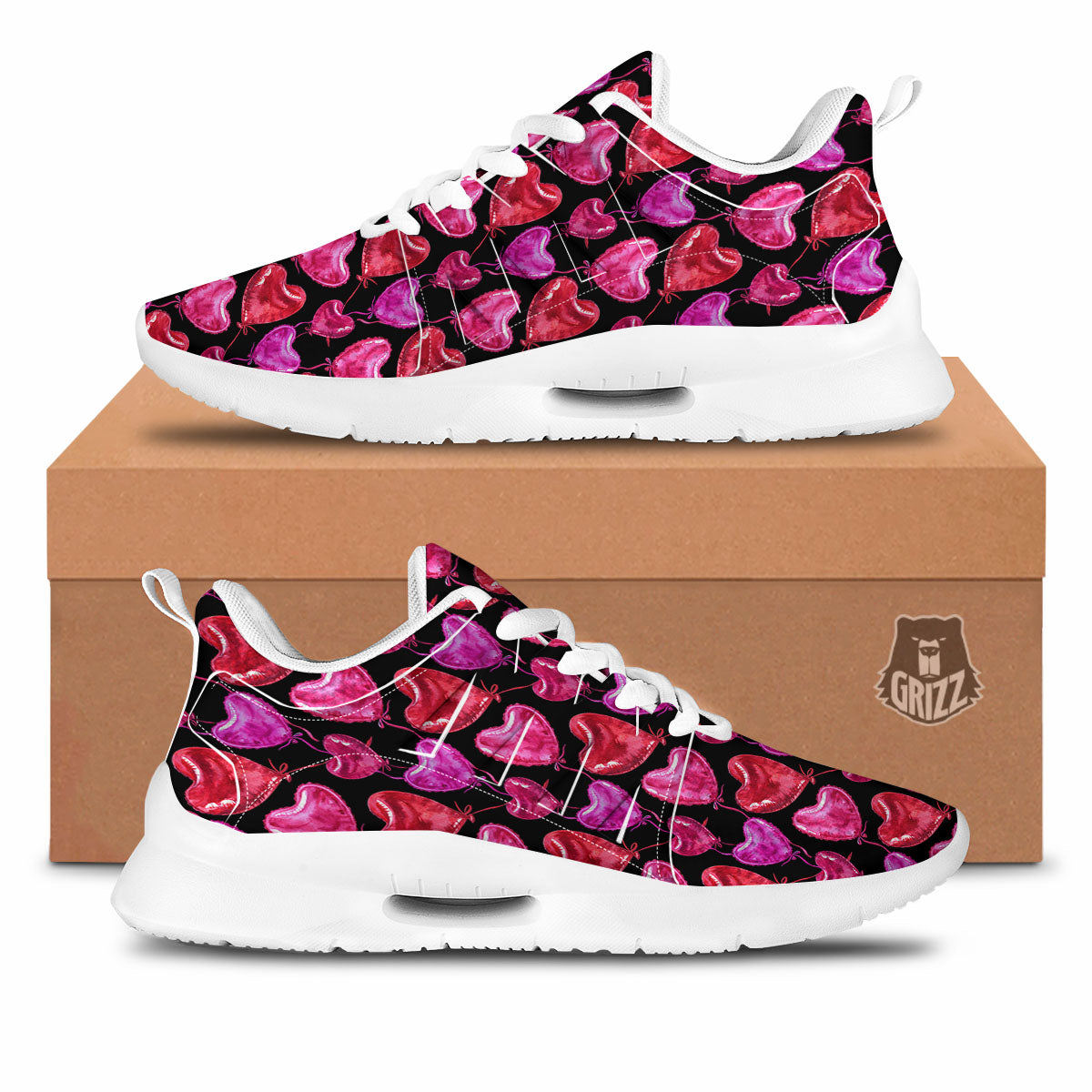 Balloon Red Heart Print Pattern Tennis Shoes-grizzshop