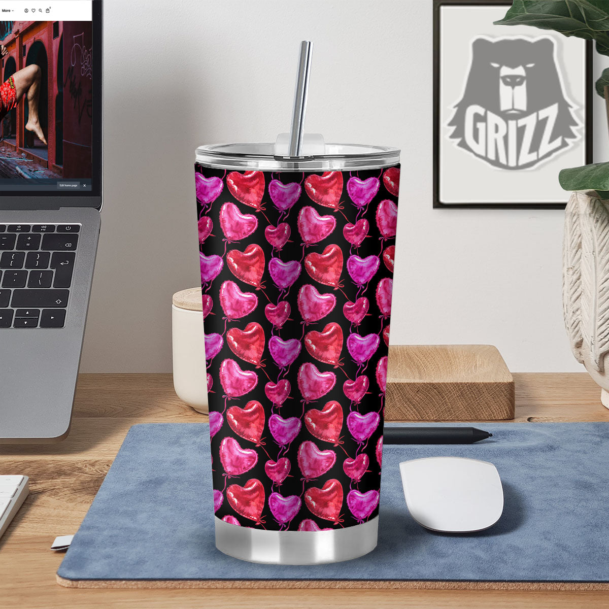 Balloon Red Heart Print Pattern Tumbler-grizzshop
