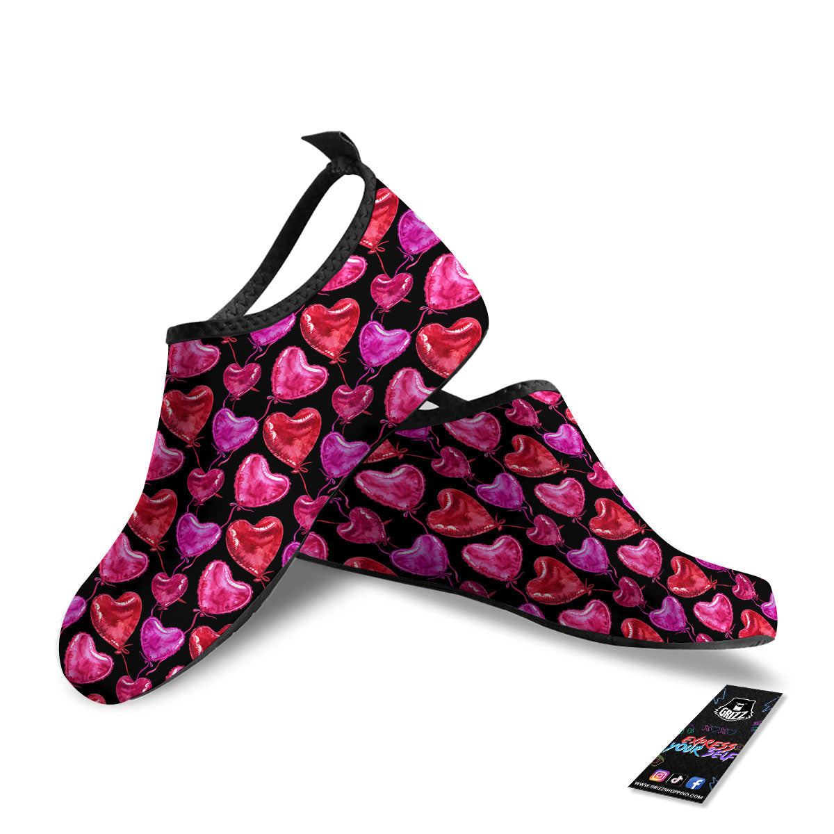 Balloon Red Heart Print Pattern Water Shoes-grizzshop
