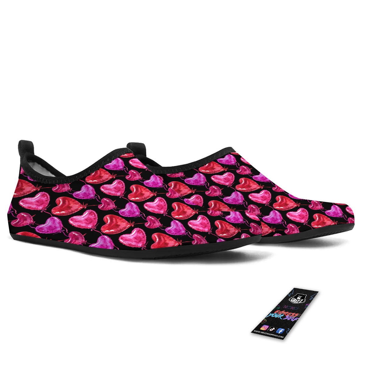 Balloon Red Heart Print Pattern Water Shoes-grizzshop