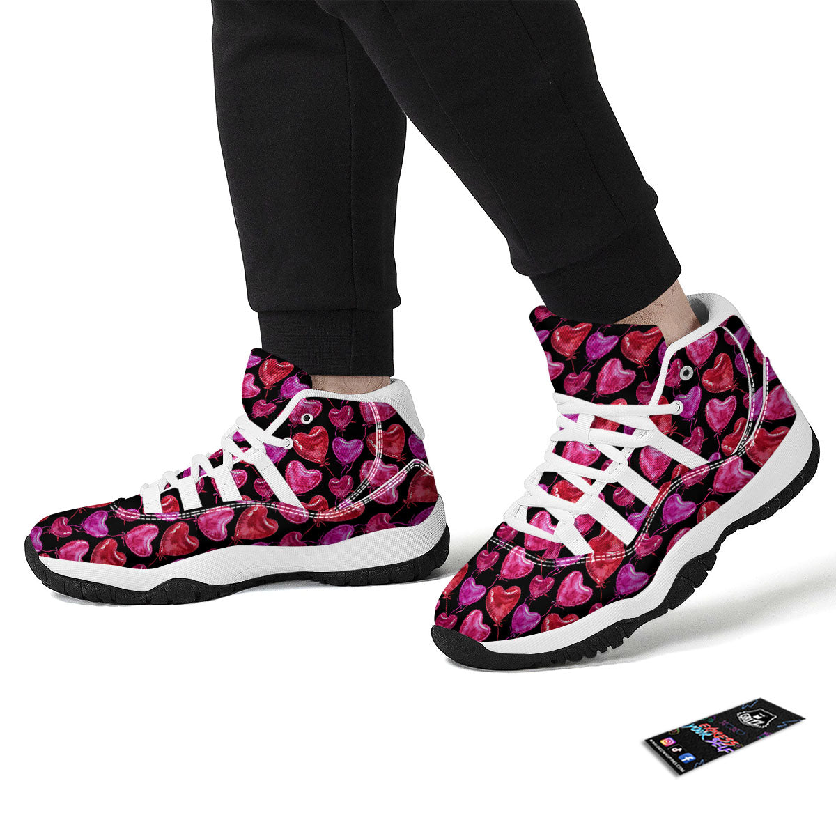 Balloon Red Heart Print Pattern White Bball Shoes-grizzshop