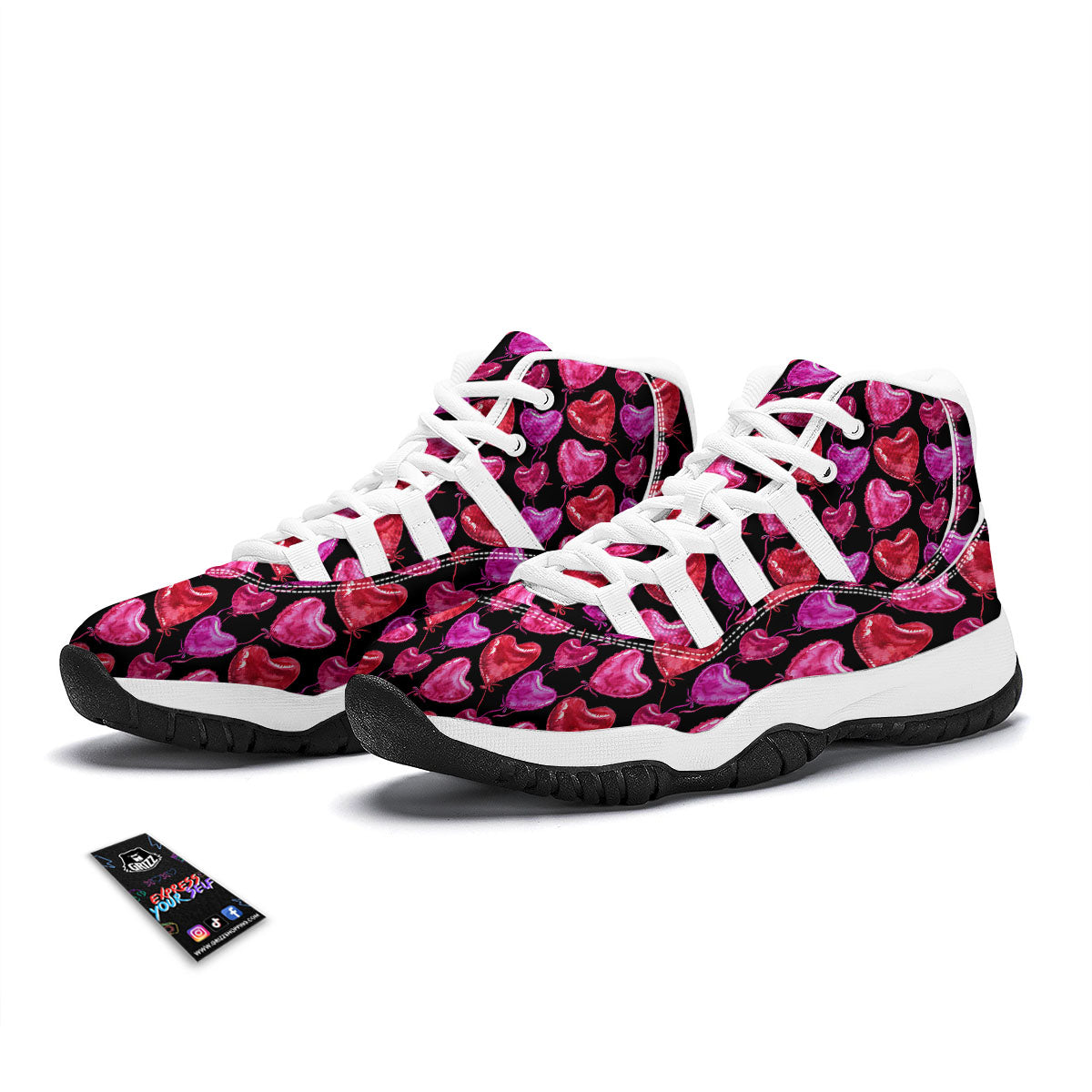 Balloon Red Heart Print Pattern White Bball Shoes-grizzshop