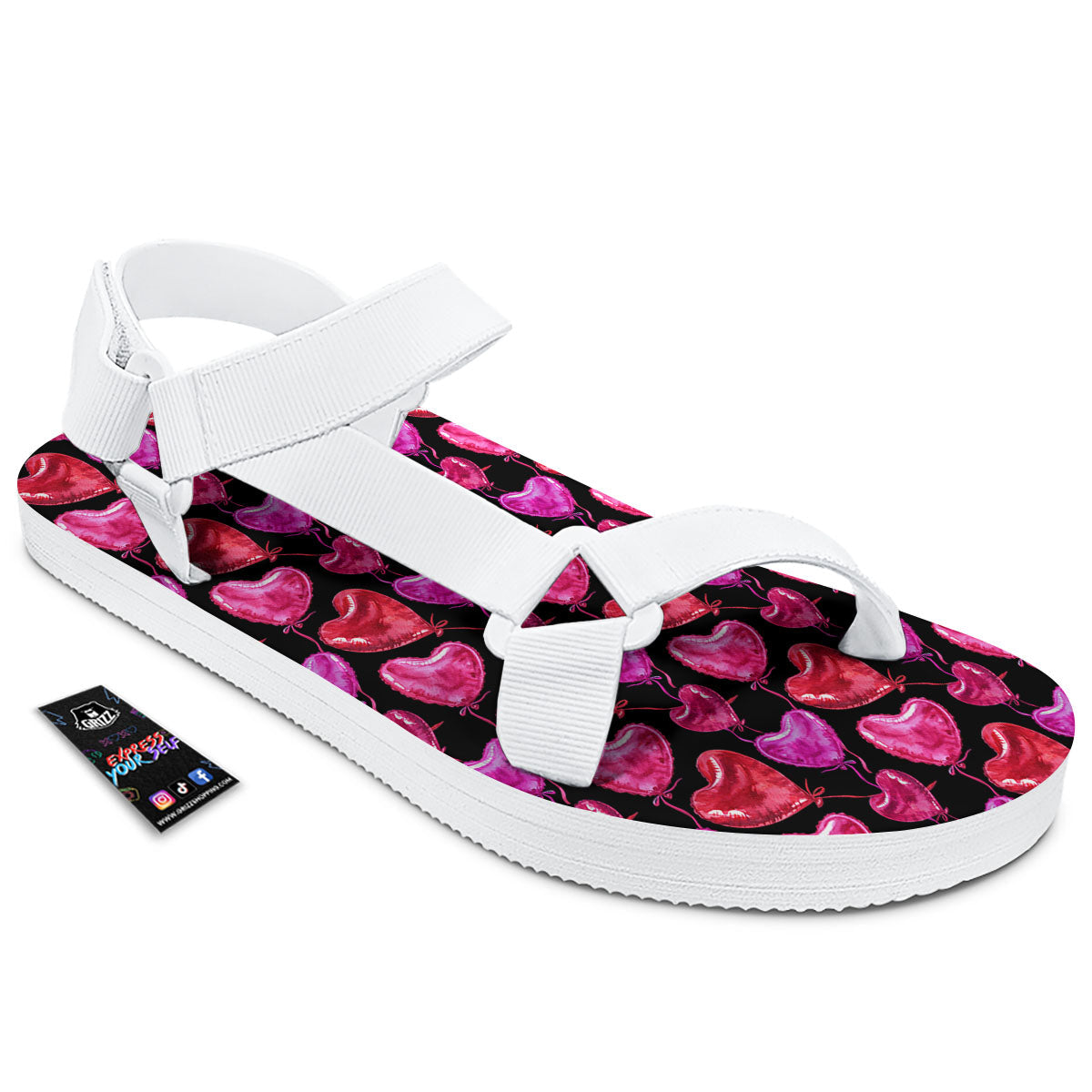 Balloon Red Heart Print Pattern White Open Toe Sandals-grizzshop