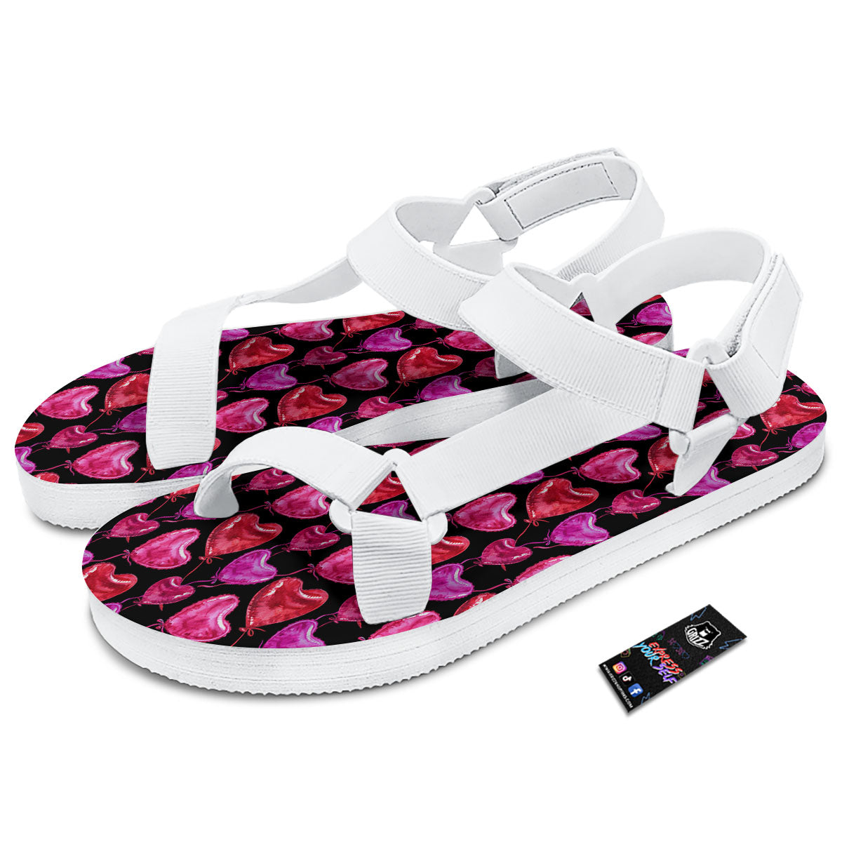 Balloon Red Heart Print Pattern White Open Toe Sandals-grizzshop