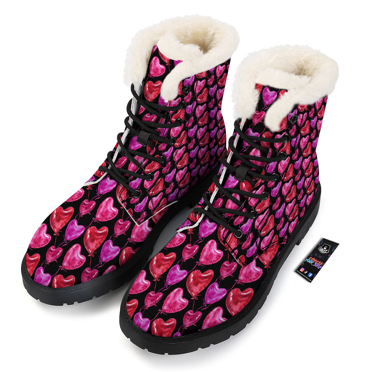 Balloon Red Heart Print Pattern Winter Boots-grizzshop