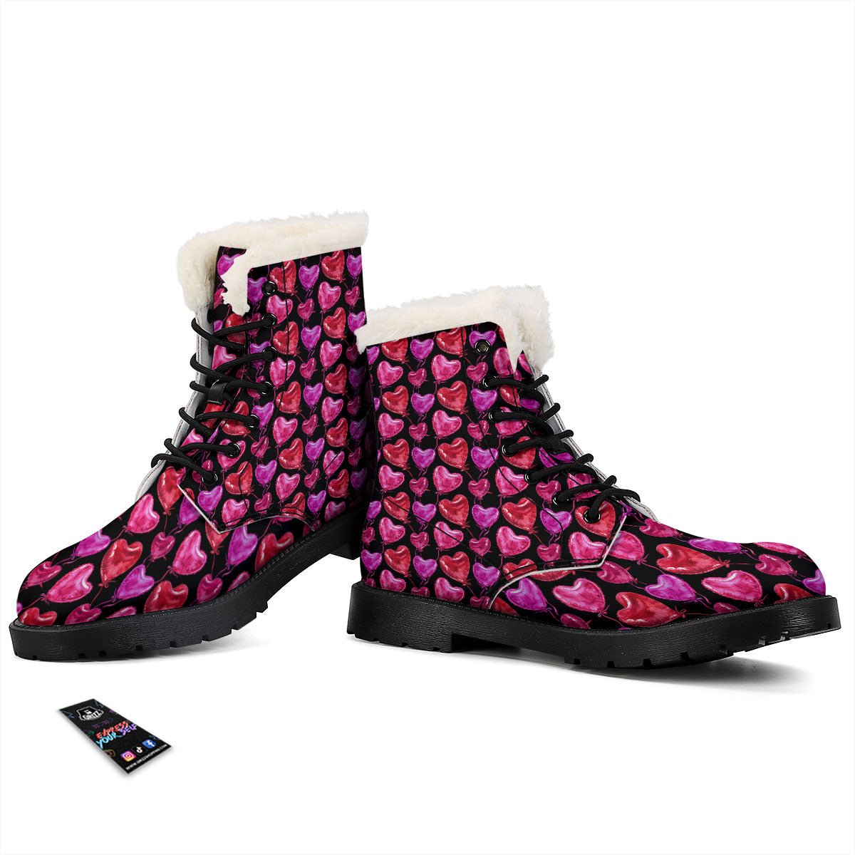 Balloon Red Heart Print Pattern Winter Boots-grizzshop