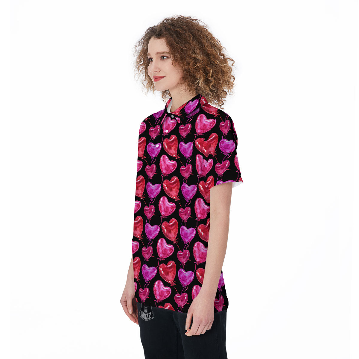 Balloon Red Heart Print Pattern Women's Golf Shirts-grizzshop