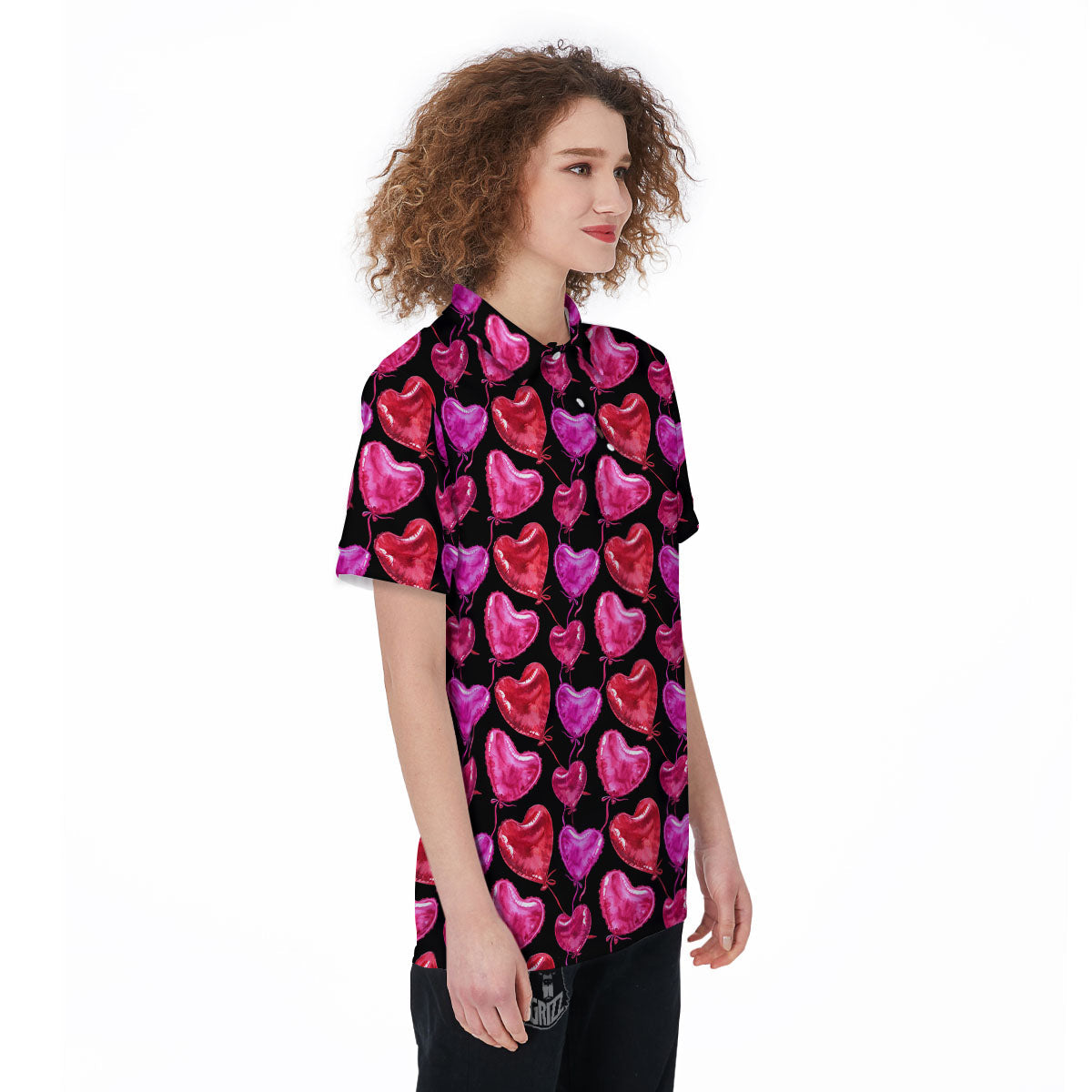 Balloon Red Heart Print Pattern Women's Golf Shirts-grizzshop