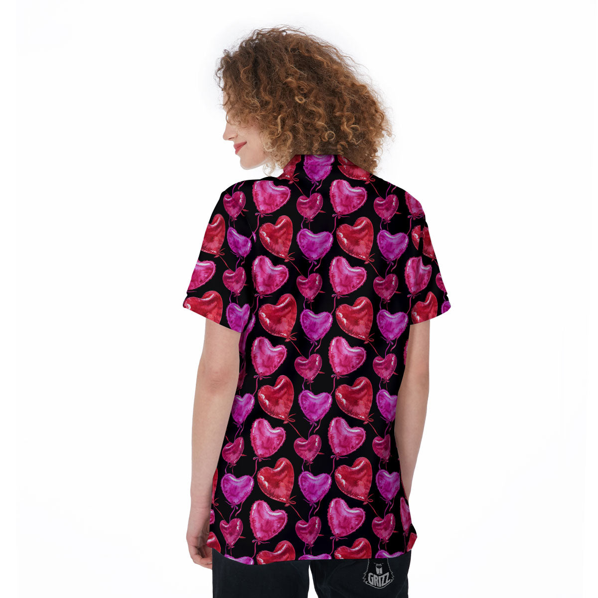 Balloon Red Heart Print Pattern Women's Golf Shirts-grizzshop
