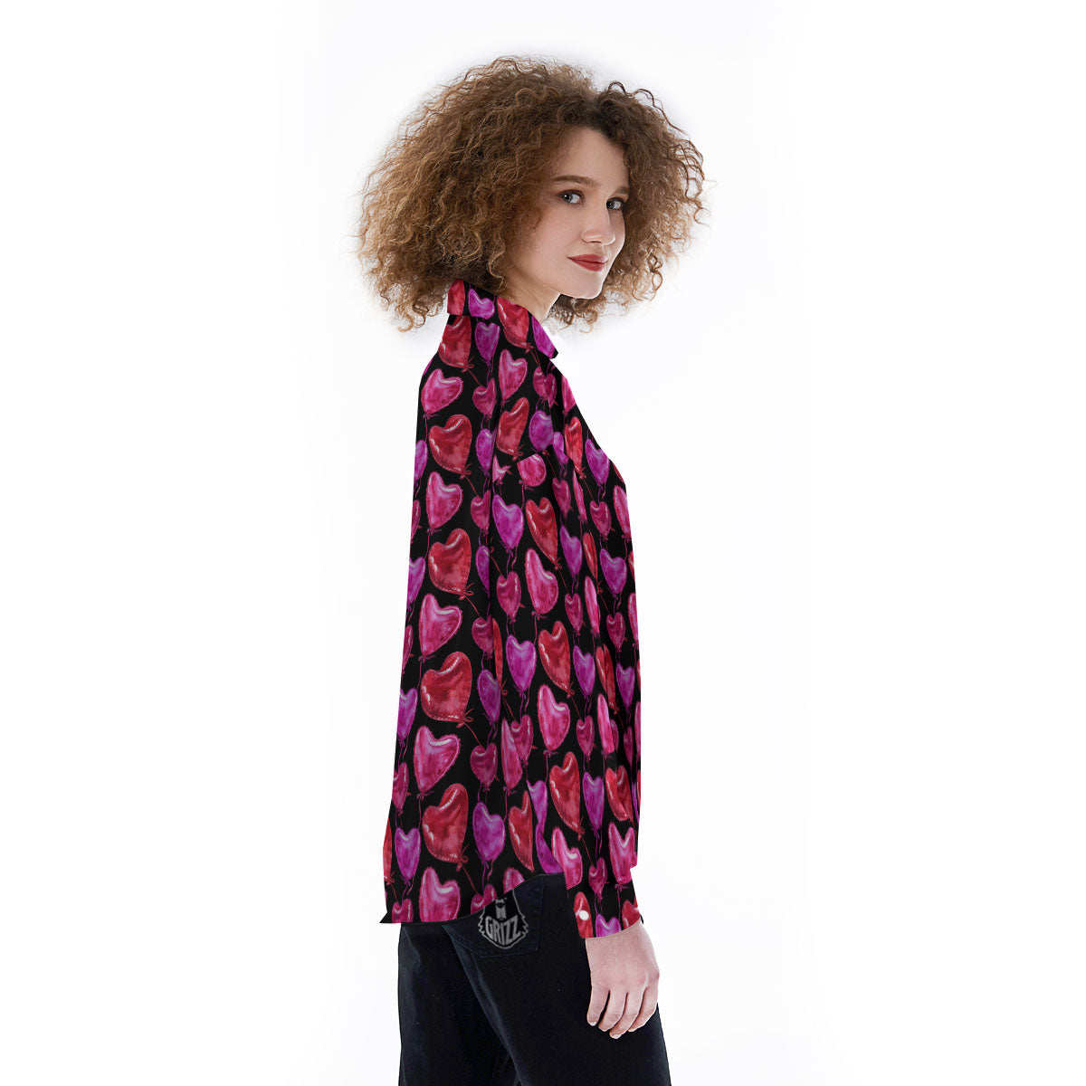 Balloon Red Heart Print Pattern Women's Long Sleeve Shirts-grizzshop