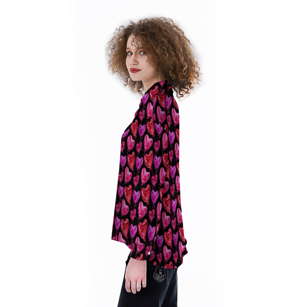 Balloon Red Heart Print Pattern Women's Long Sleeve Shirts-grizzshop