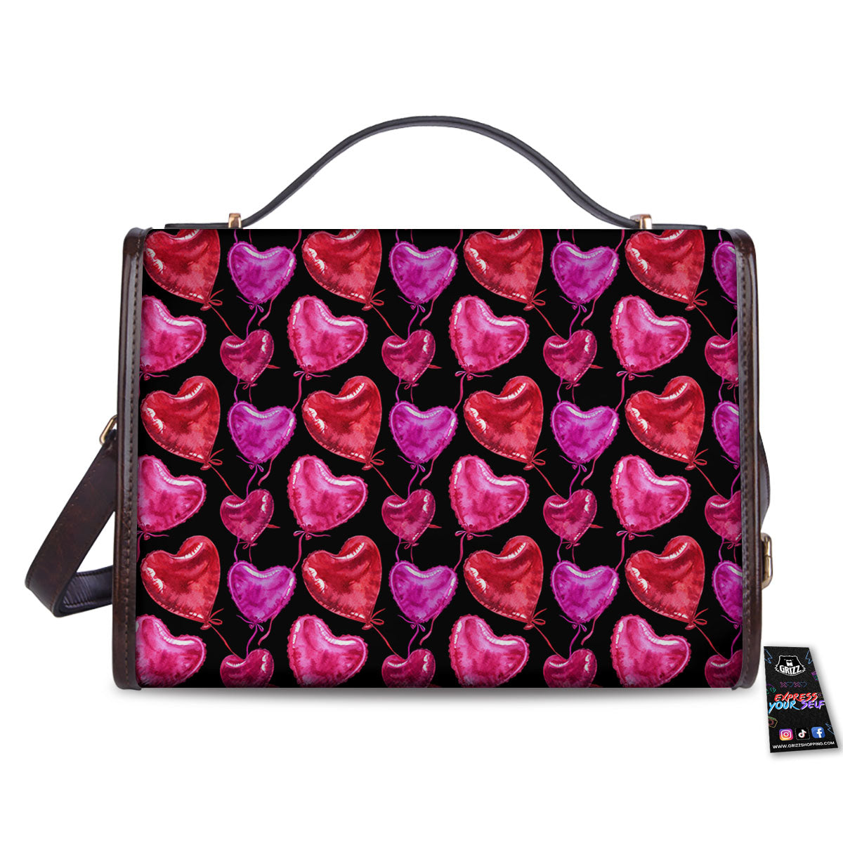 Balloon Red Heart Print Pattern Women's Satchel Bag-grizzshop
