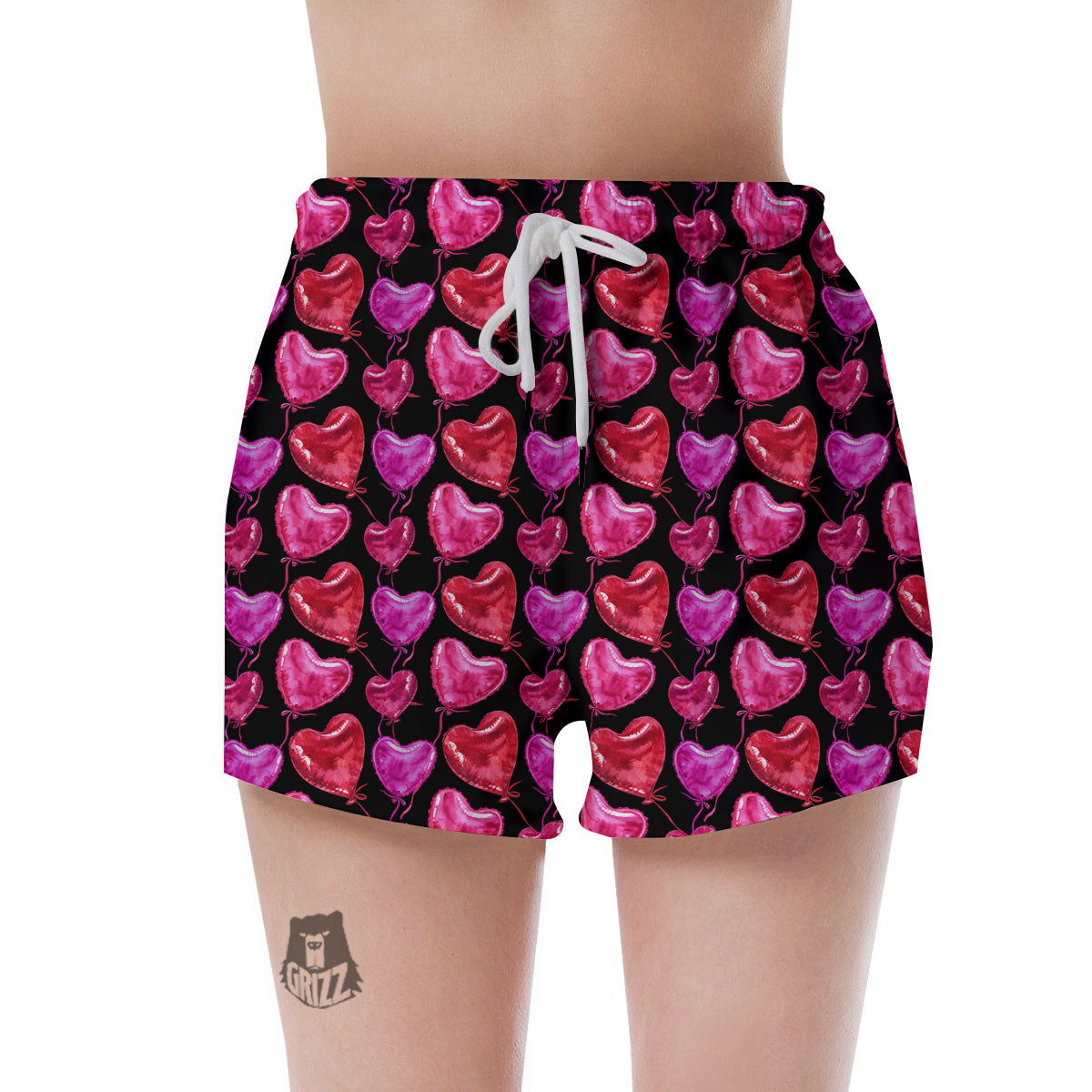 Balloon Red Heart Print Pattern Women's Shorts-grizzshop