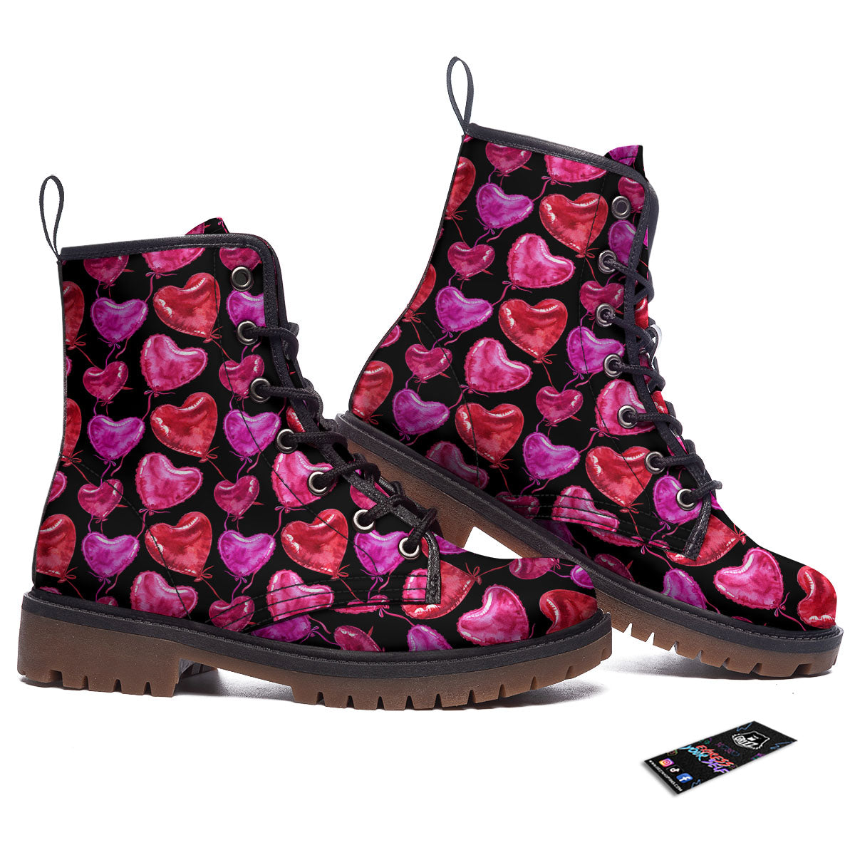 Balloon Red Heart Print Pattern Work Boots-grizzshop