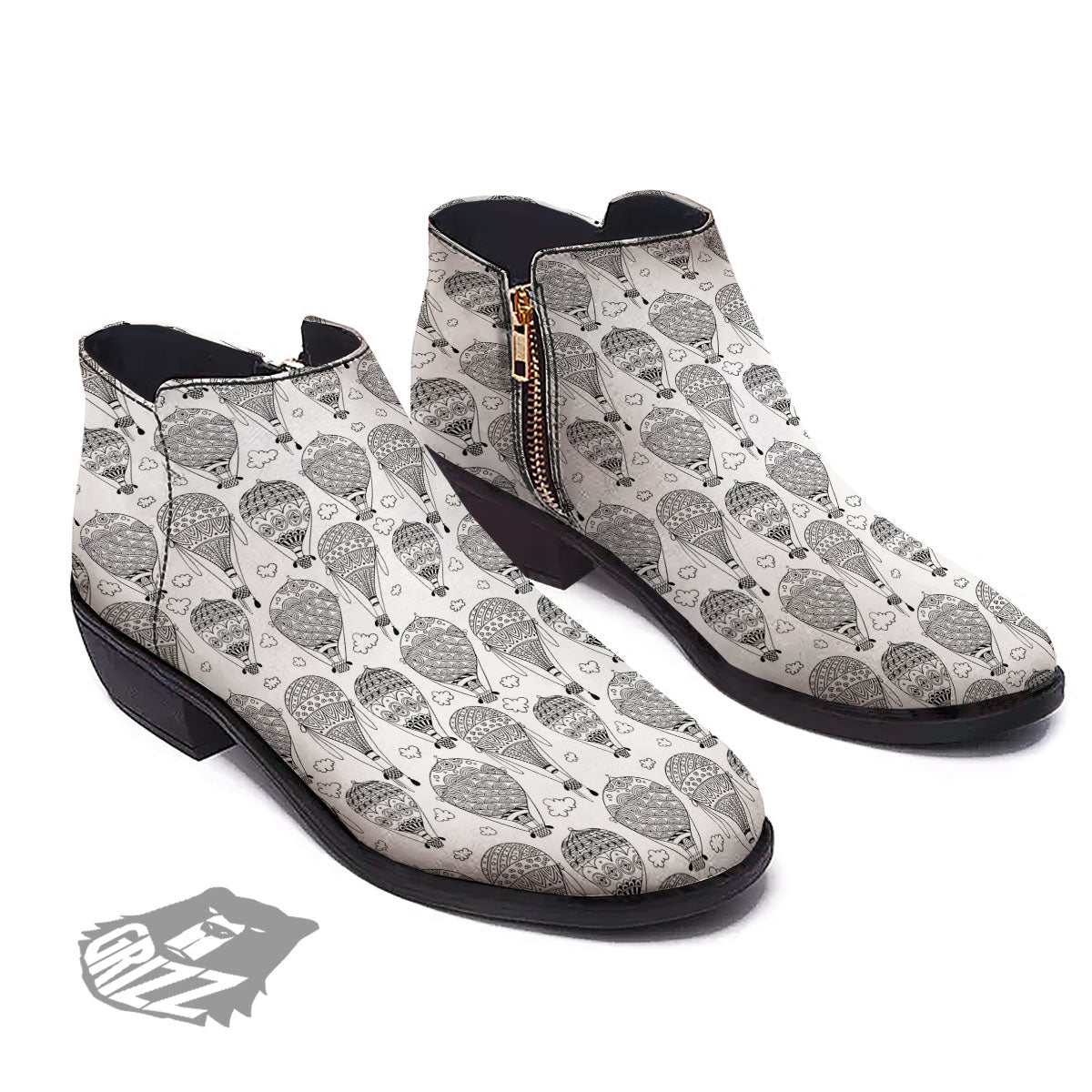 Balloon White And Black Print Pattern Ankle Boots-grizzshop