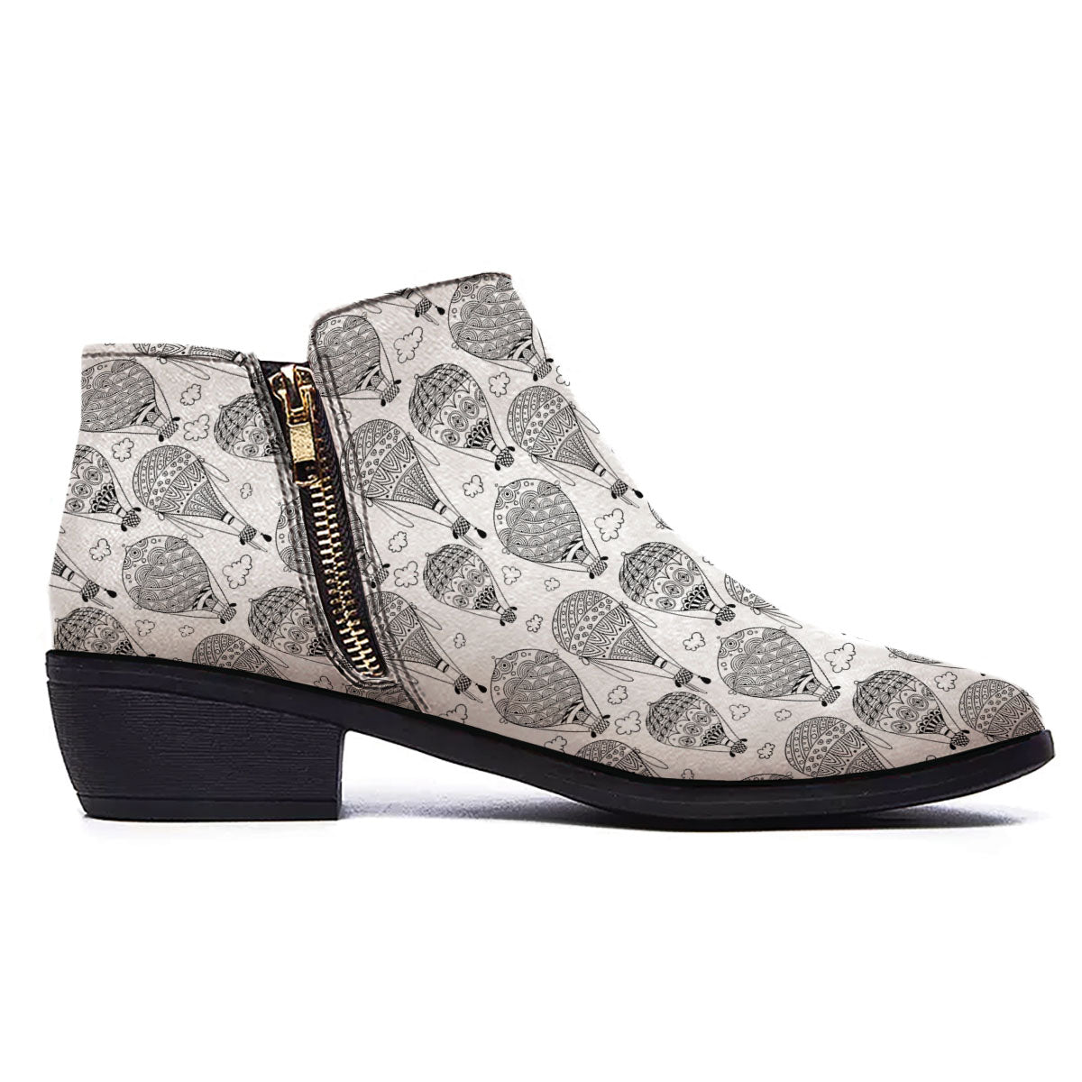 Balloon White And Black Print Pattern Ankle Boots-grizzshop