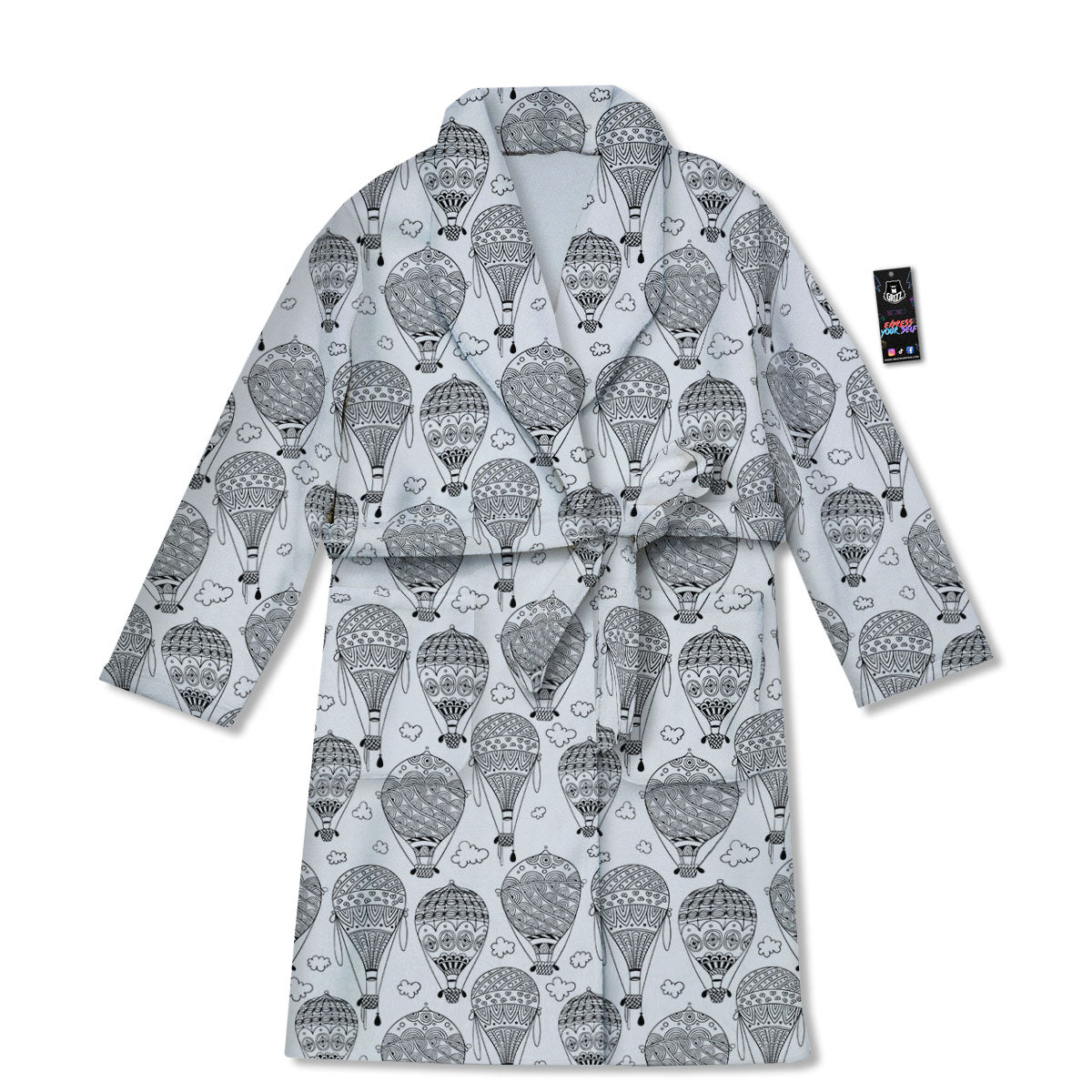 Balloon White And Black Print Pattern Bathrobe-grizzshop