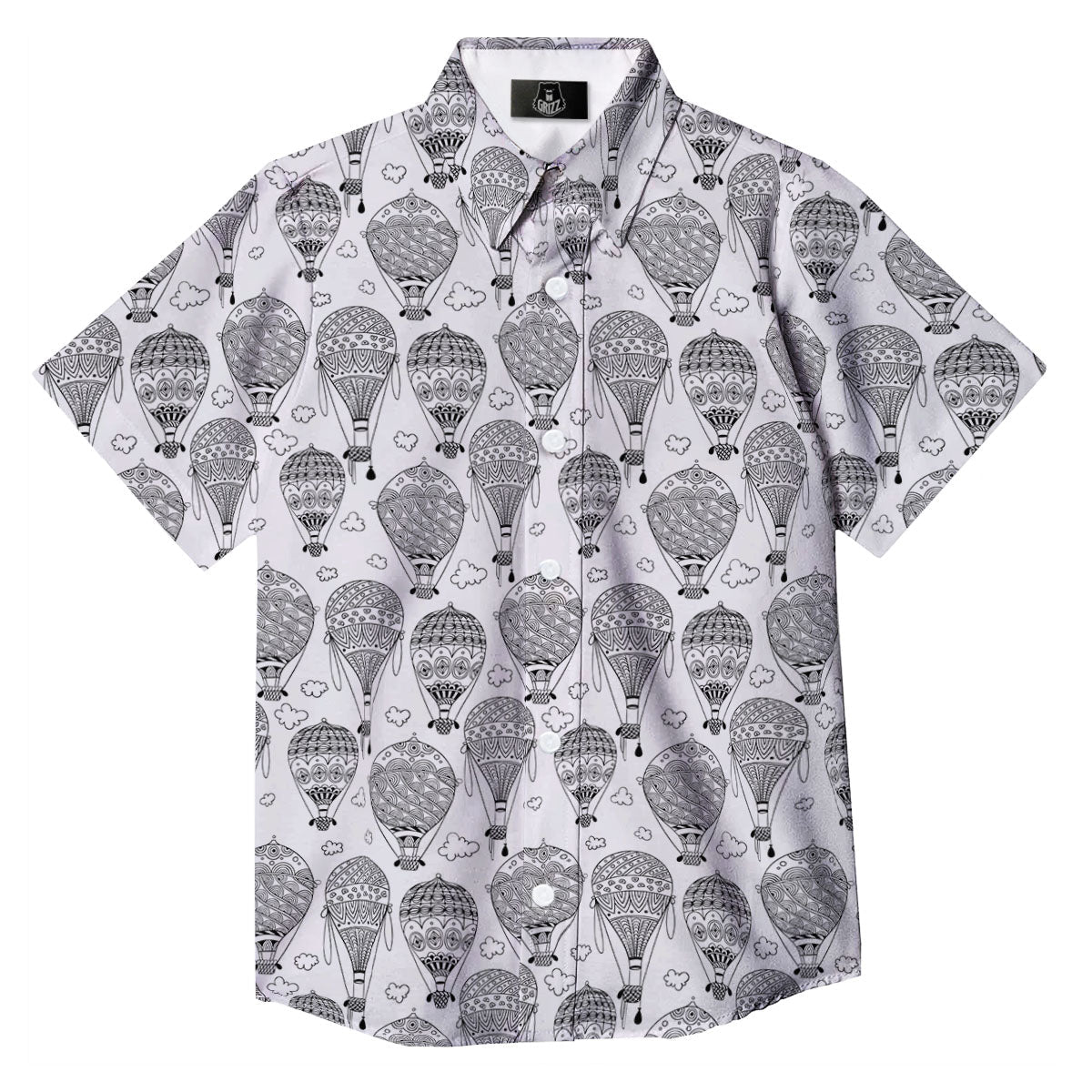 Balloon White And Black Print Pattern Button Up Shirt-grizzshop