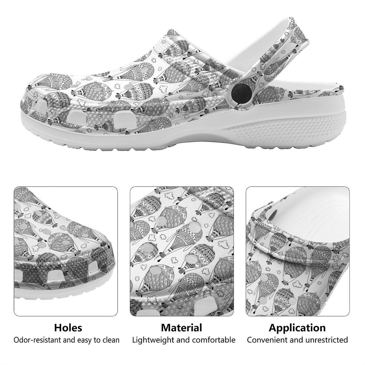Balloon White And Black Print Pattern Clog-grizzshop