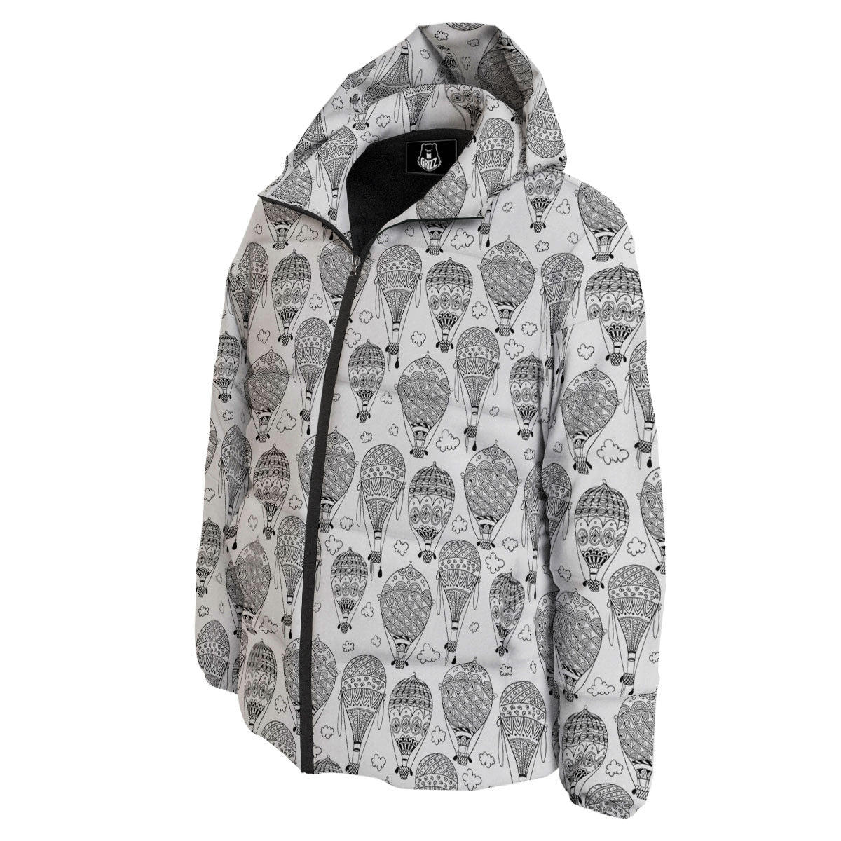 Balloon White And Black Print Pattern Down Jacket-grizzshop