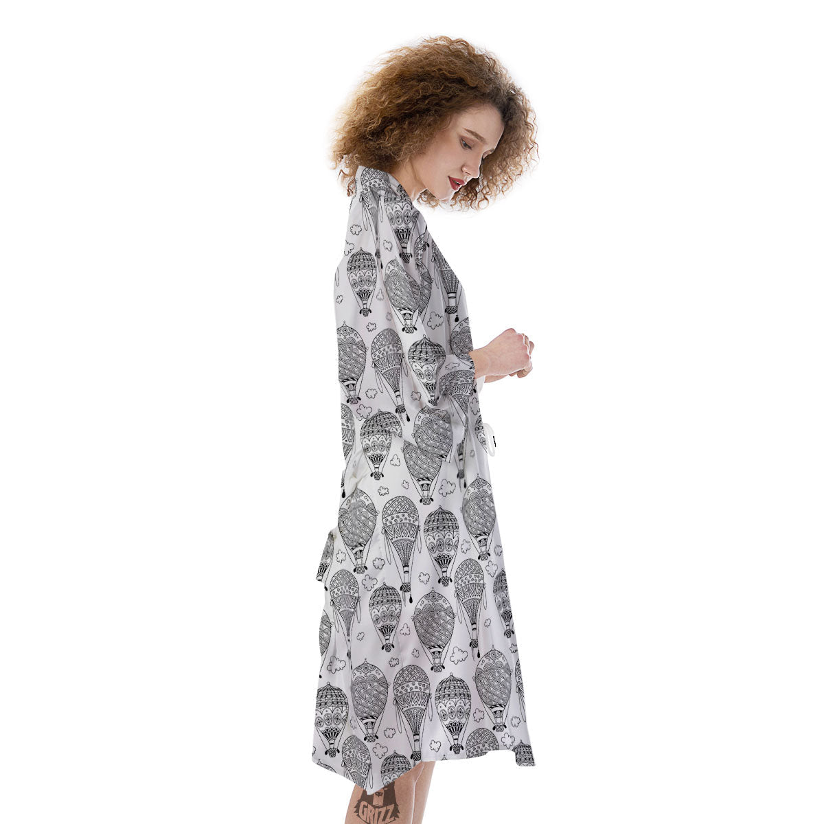Balloon White And Black Print Pattern Kimono-grizzshop
