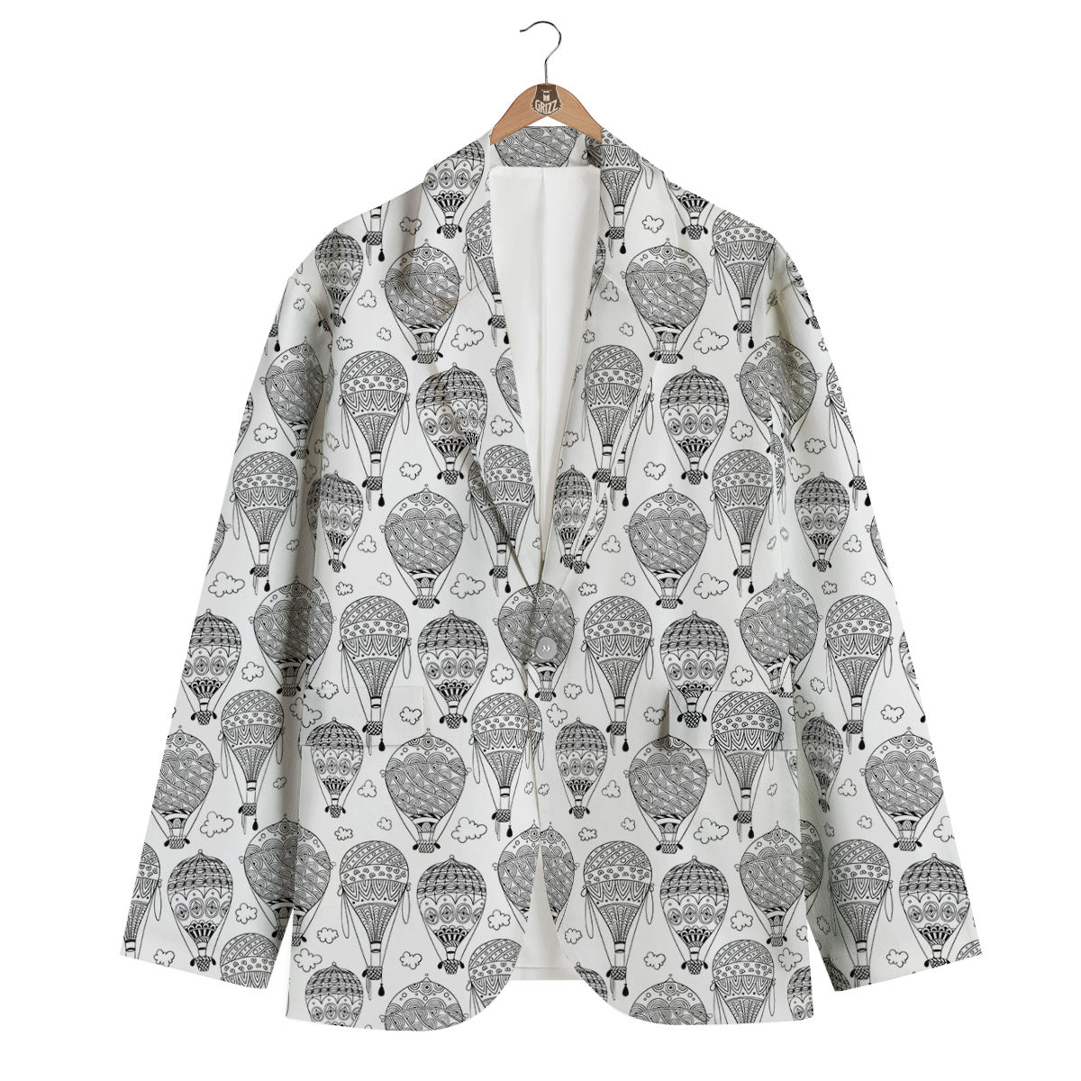 Balloon White And Black Print Pattern Men's Blazer-grizzshop