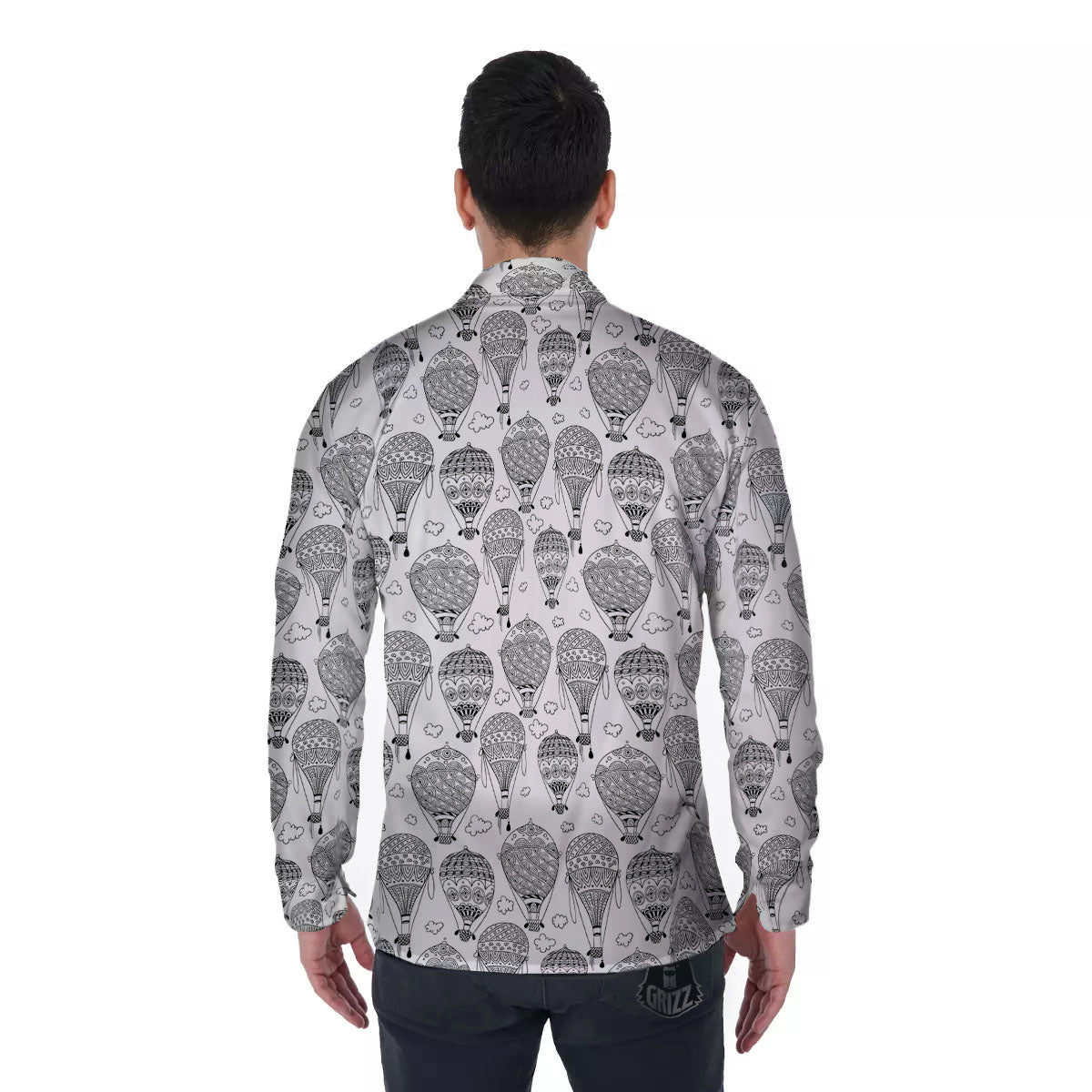 Balloon White And Black Print Pattern Men's Long Sleeve Shirts-grizzshop