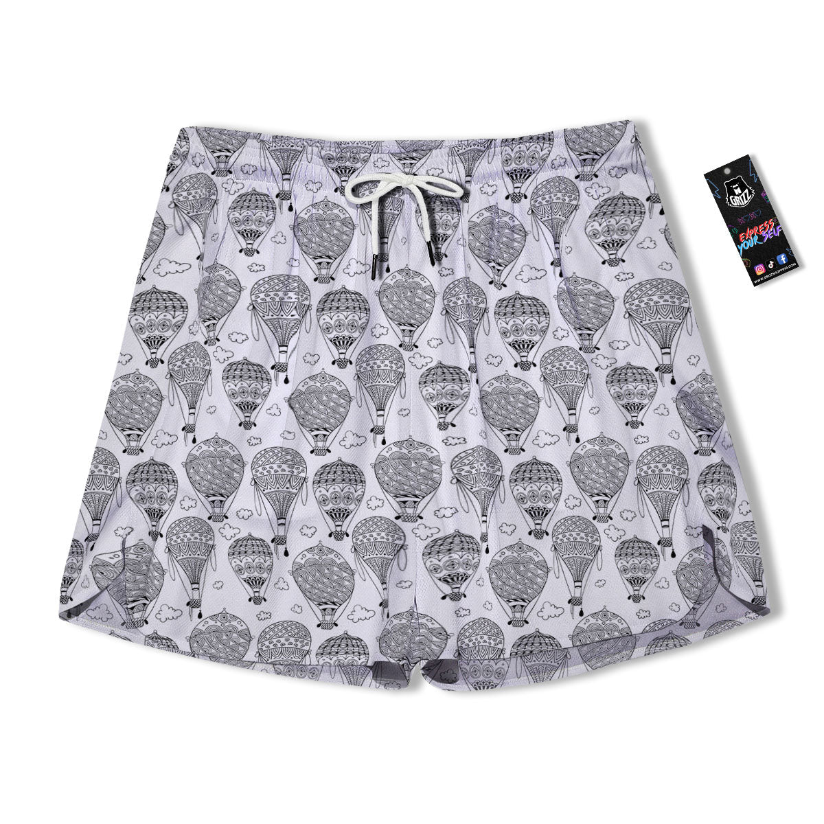 Balloon White And Black Print Pattern Men's Running Shorts-grizzshop
