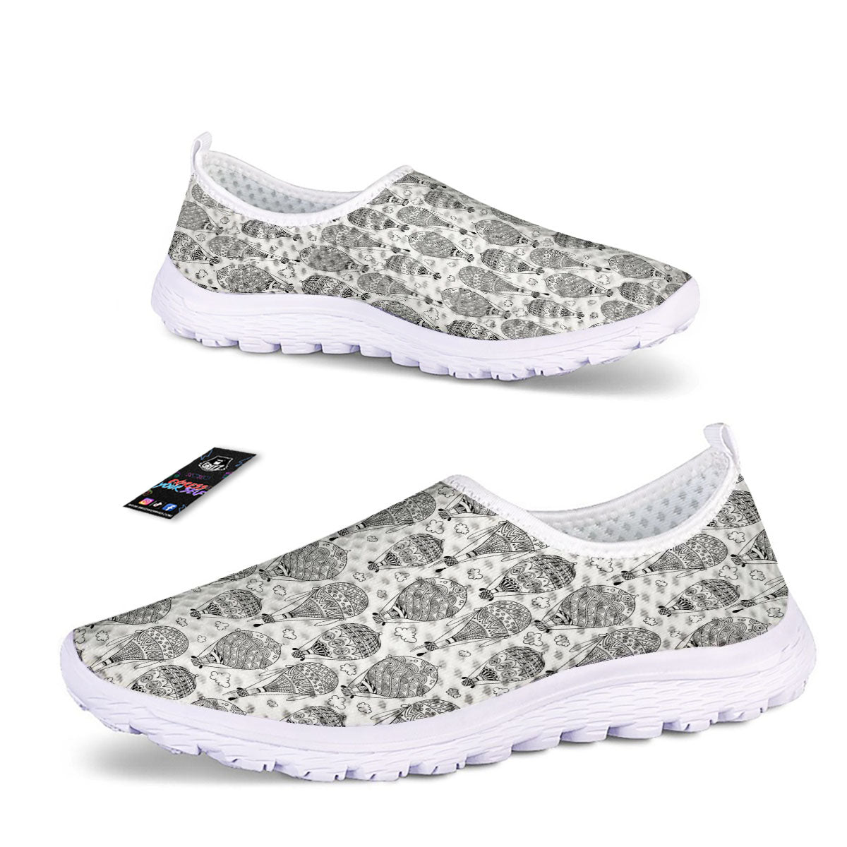 Balloon White And Black Print Pattern Nurse Shoes-grizzshop