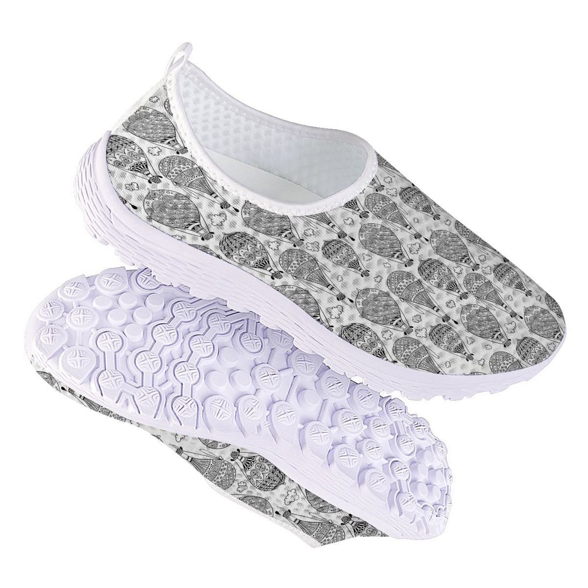 Balloon White And Black Print Pattern Nurse Shoes-grizzshop