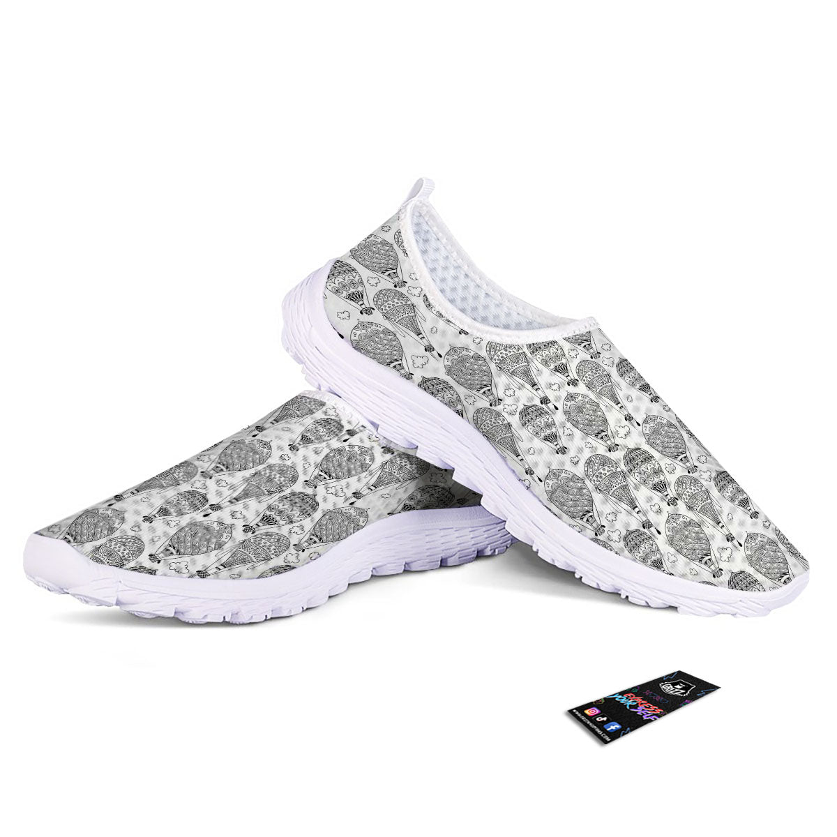 Balloon White And Black Print Pattern Nurse Shoes-grizzshop