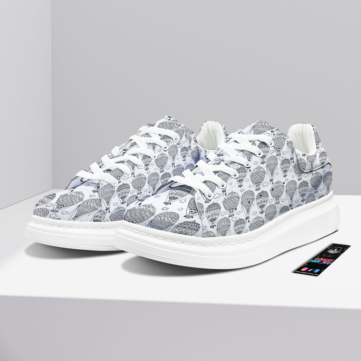 Balloon White And Black Print Pattern Platform Shoes-grizzshop