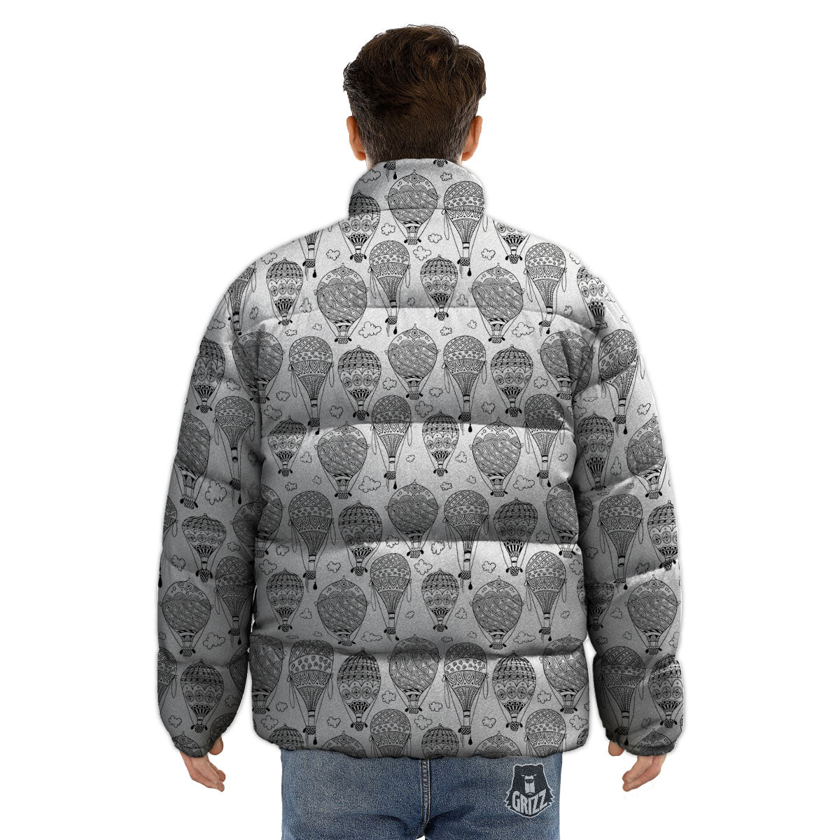 Balloon White And Black Print Pattern Puffer Jacket-grizzshop